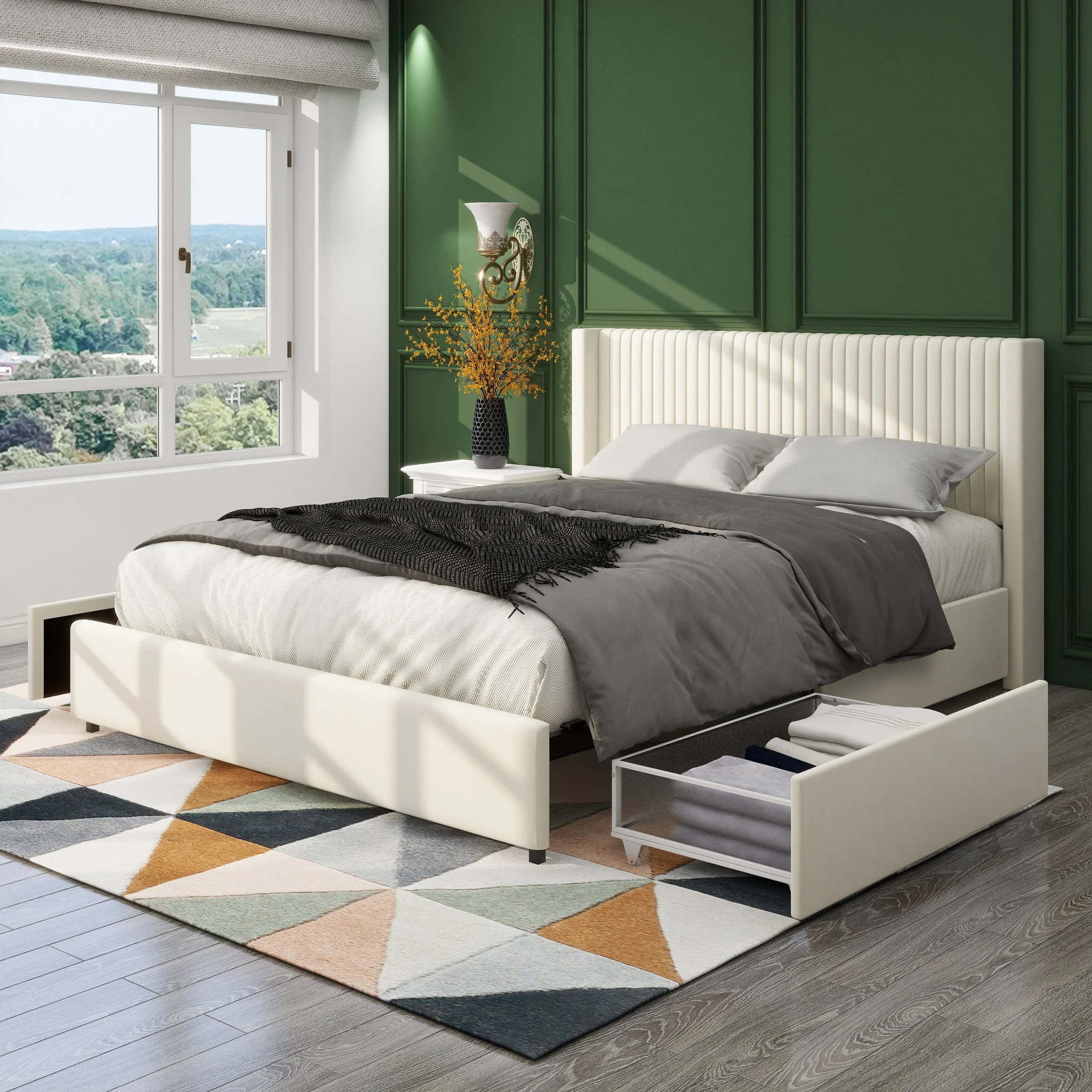 Anna - Upholstered Wingback Platform Bed With 4 Drawers Storage - Image 14
