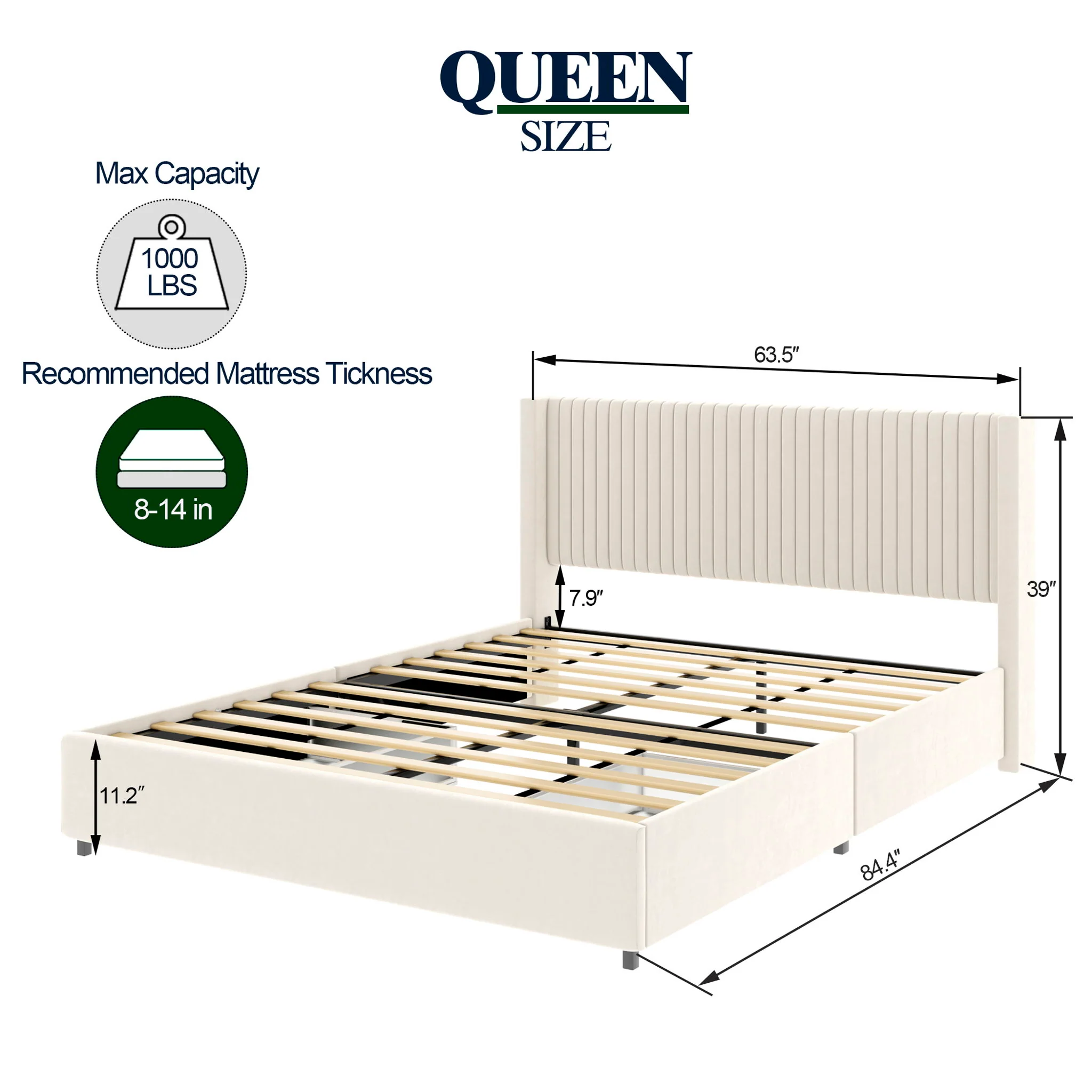 Anna - Upholstered Wingback Platform Bed With 4 Drawers Storage - Image 2