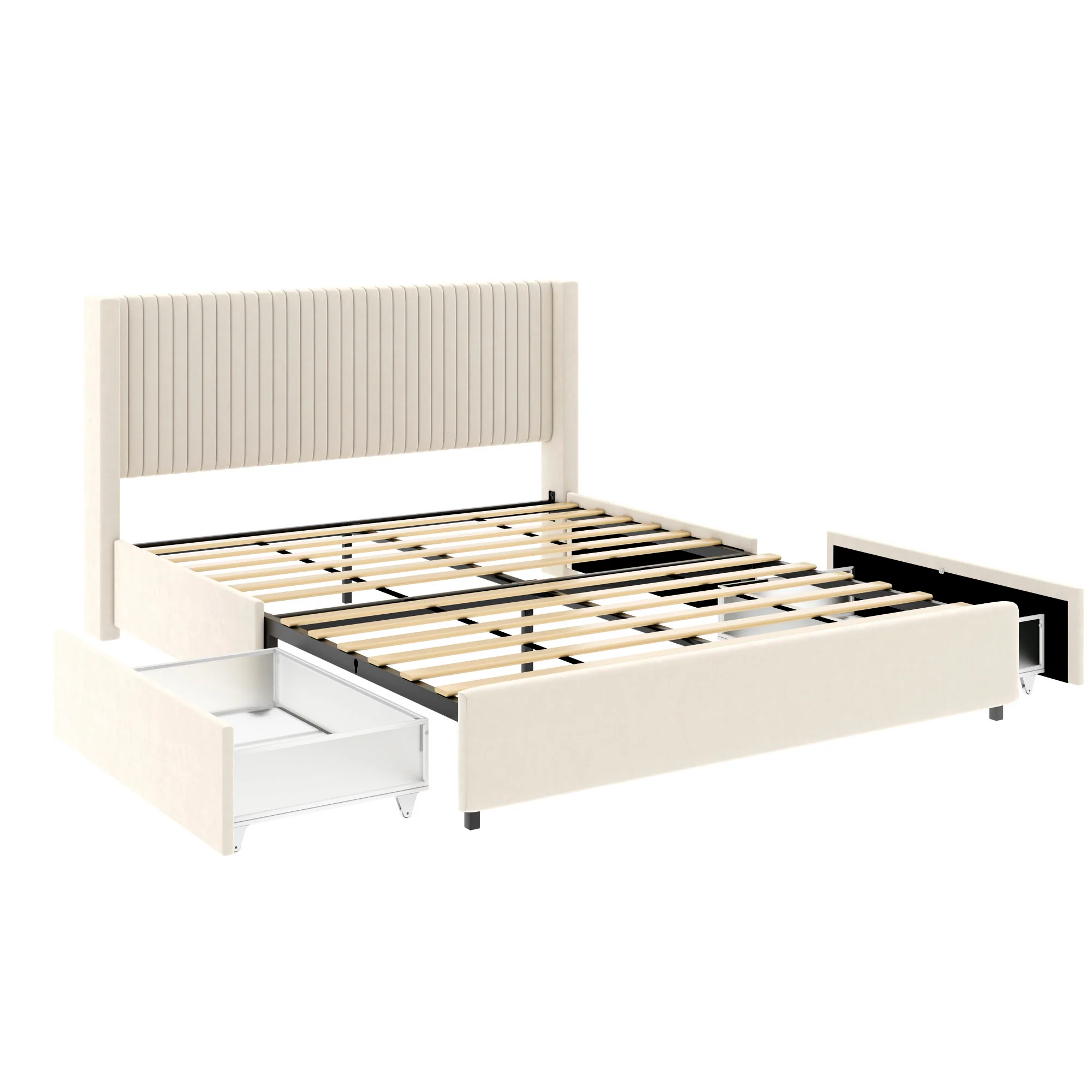 Anna - Upholstered Wingback Platform Bed With 4 Drawers Storage - Image 4