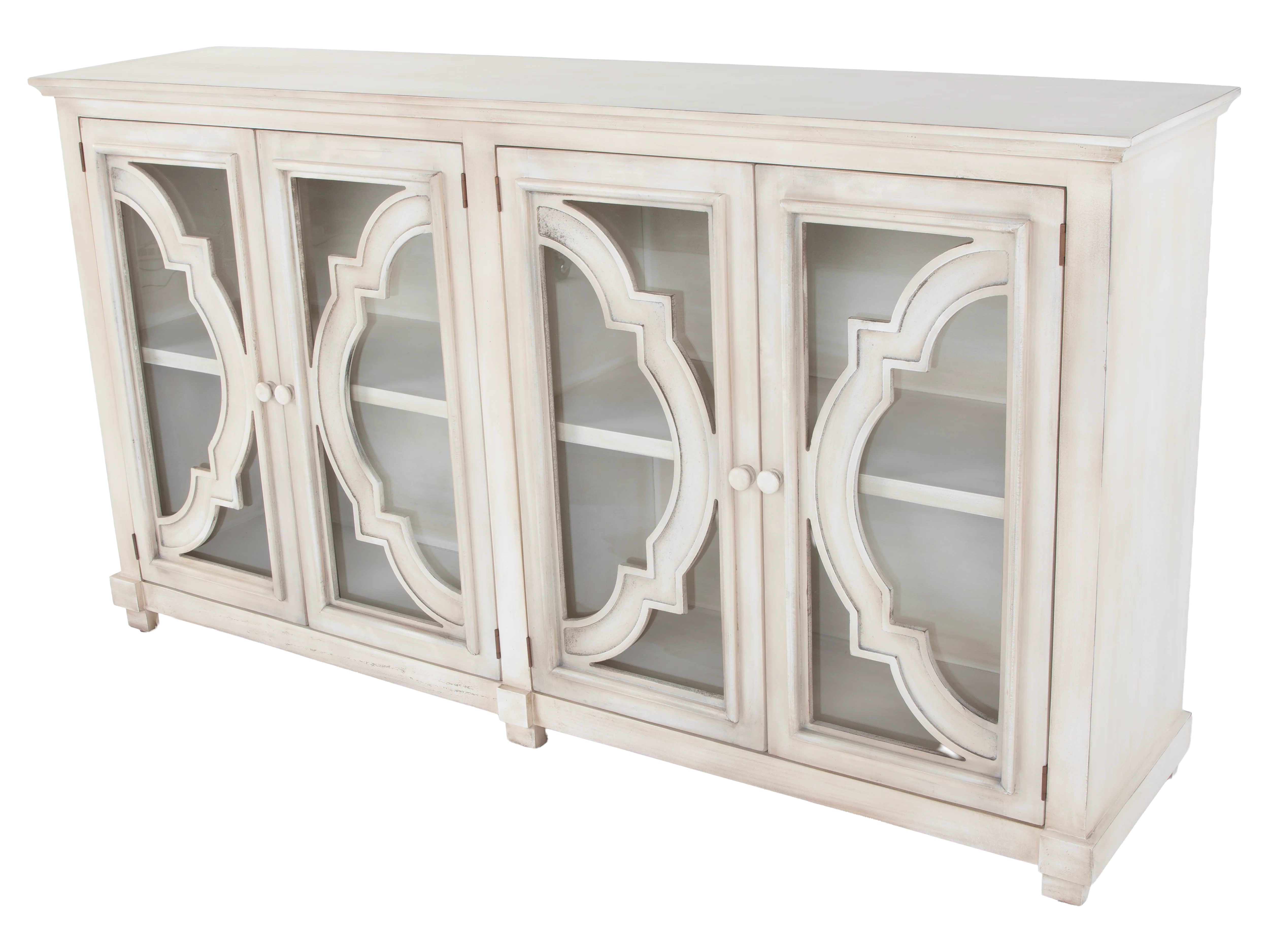 Antique Cream 4-Door Glass Sideboard with Shelves - Image 2