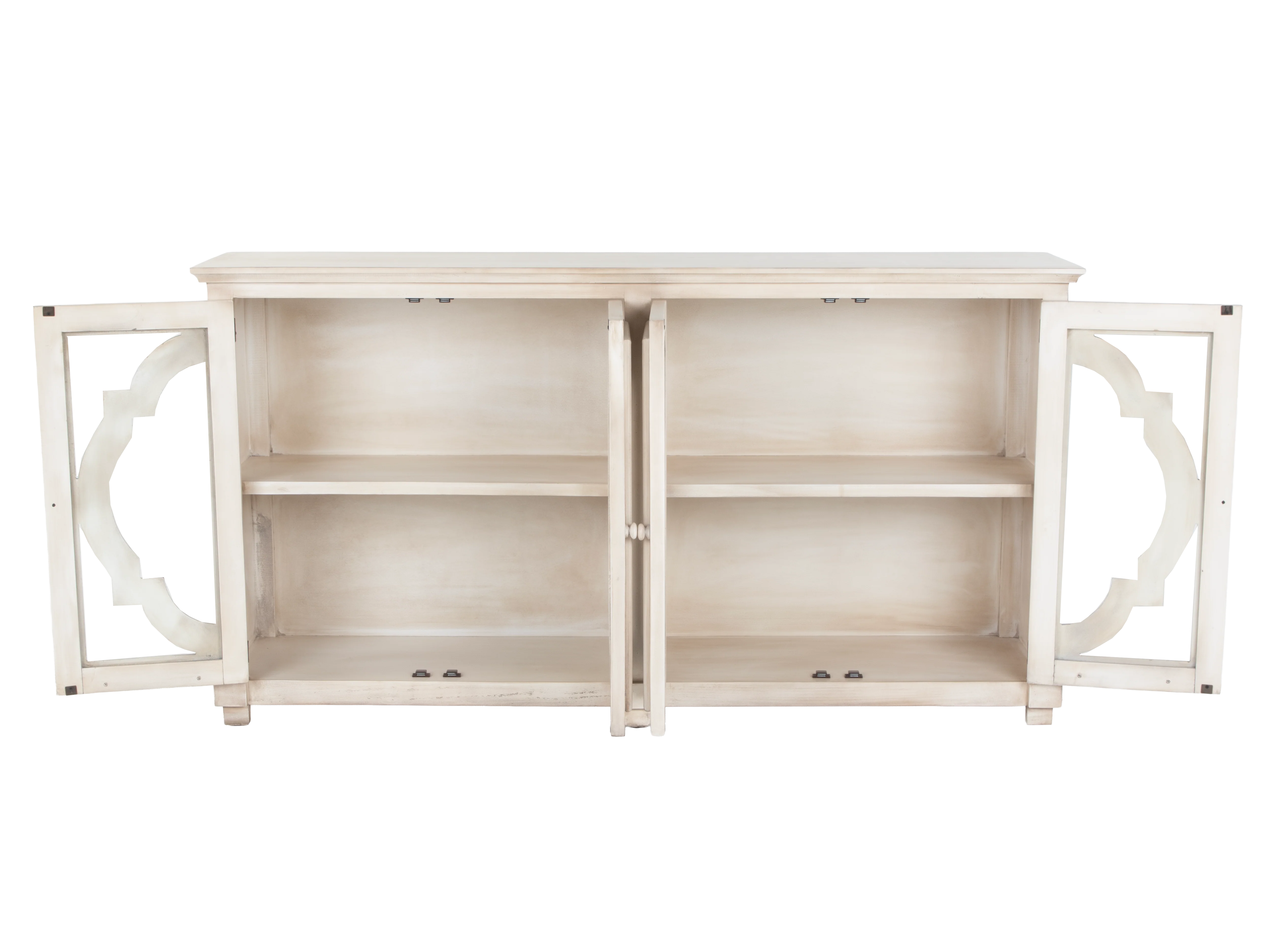 Antique Cream 4-Door Glass Sideboard with Shelves - Image 3