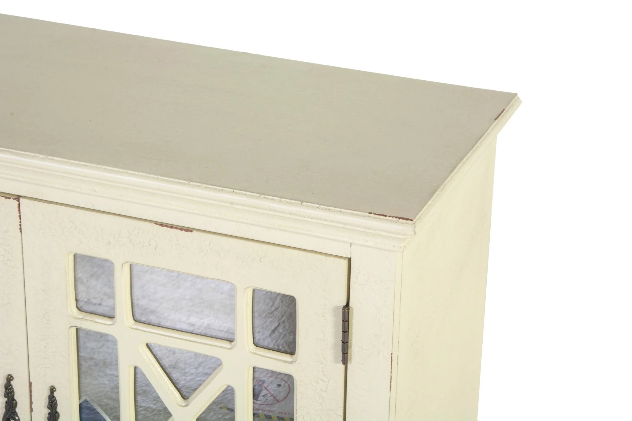 Antique White 2-Door Accent Cabinet — Tempered Glass Lattice Doors, Adjustable Shelf - Image 3