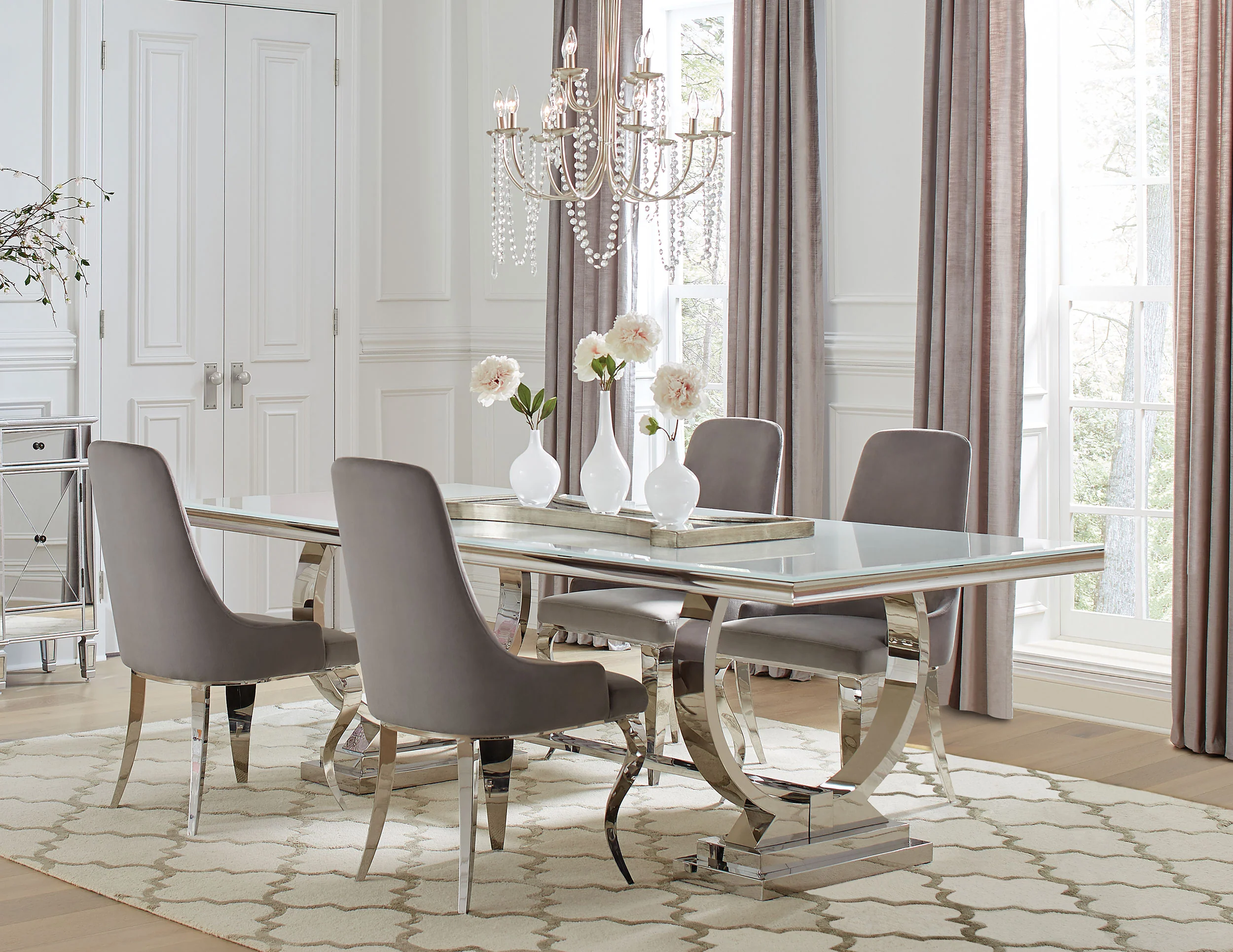 Antoine Rectangular Glass Top Dining Table Set Grey - Image 15