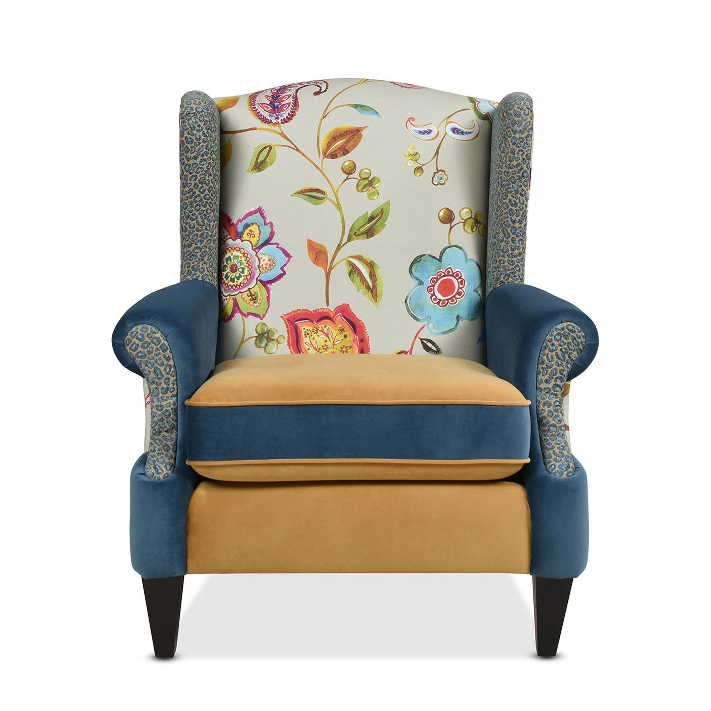 Anya - Boho Chic Wingback Accent Arm Chair - Floral / Leopard / Blue Teal / Yellow Gold - Image 5