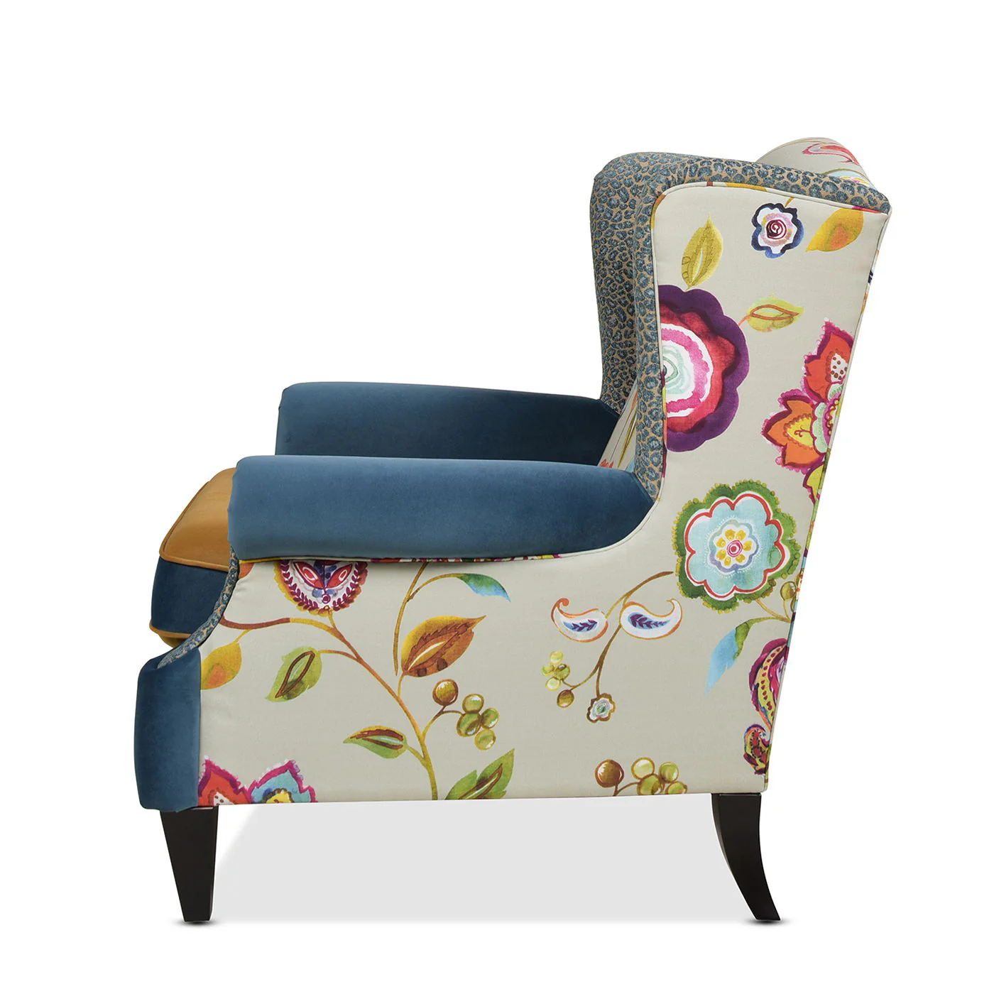 Anya - Boho Chic Wingback Accent Arm Chair - Floral / Leopard / Blue Teal / Yellow Gold - Image 6