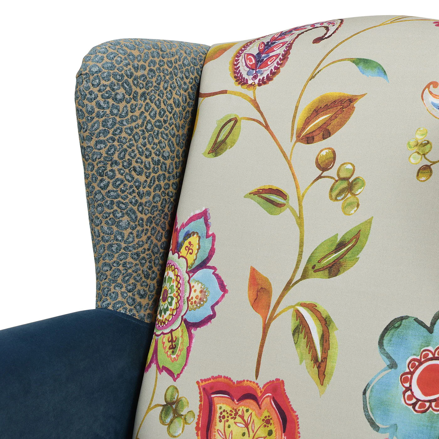 Anya - Boho Chic Wingback Accent Arm Chair - Floral / Leopard / Blue Teal / Yellow Gold - Image 8