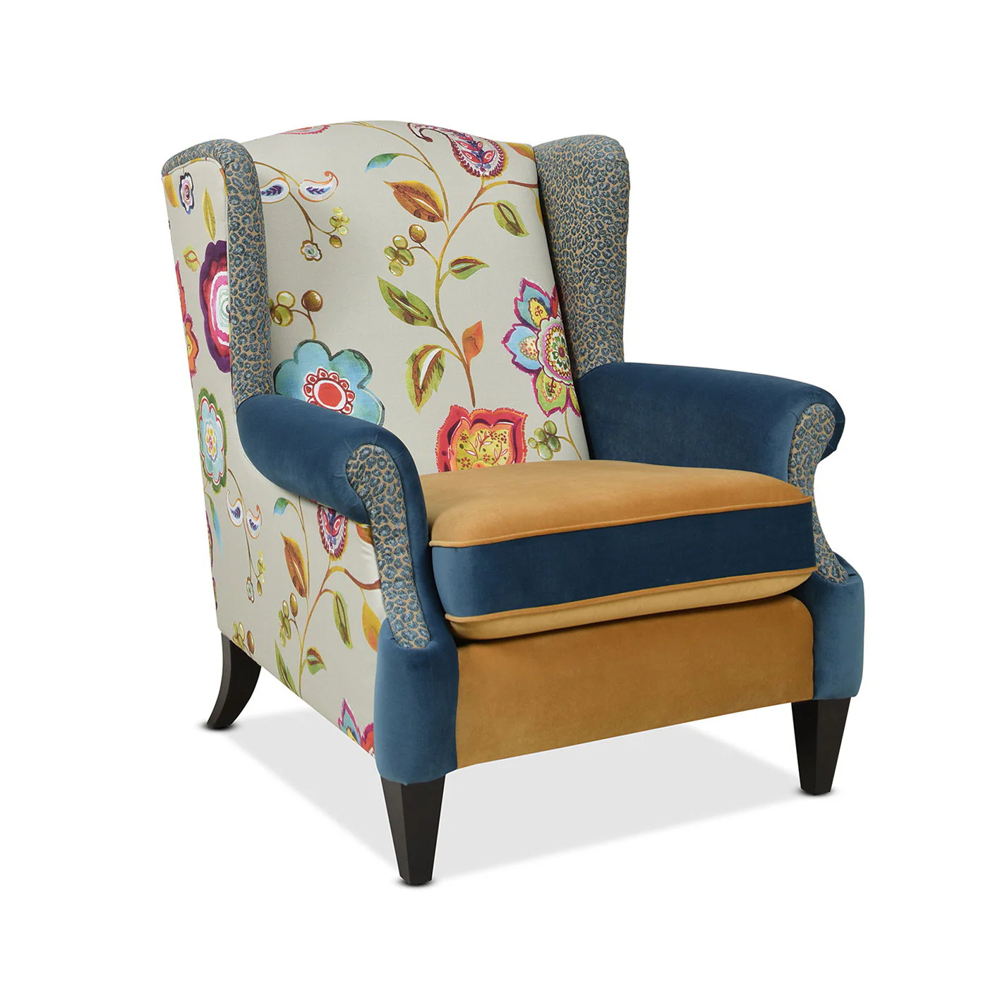Anya - Boho Chic Wingback Accent Arm Chair - Floral / Leopard / Blue Teal / Yellow Gold - Image 9
