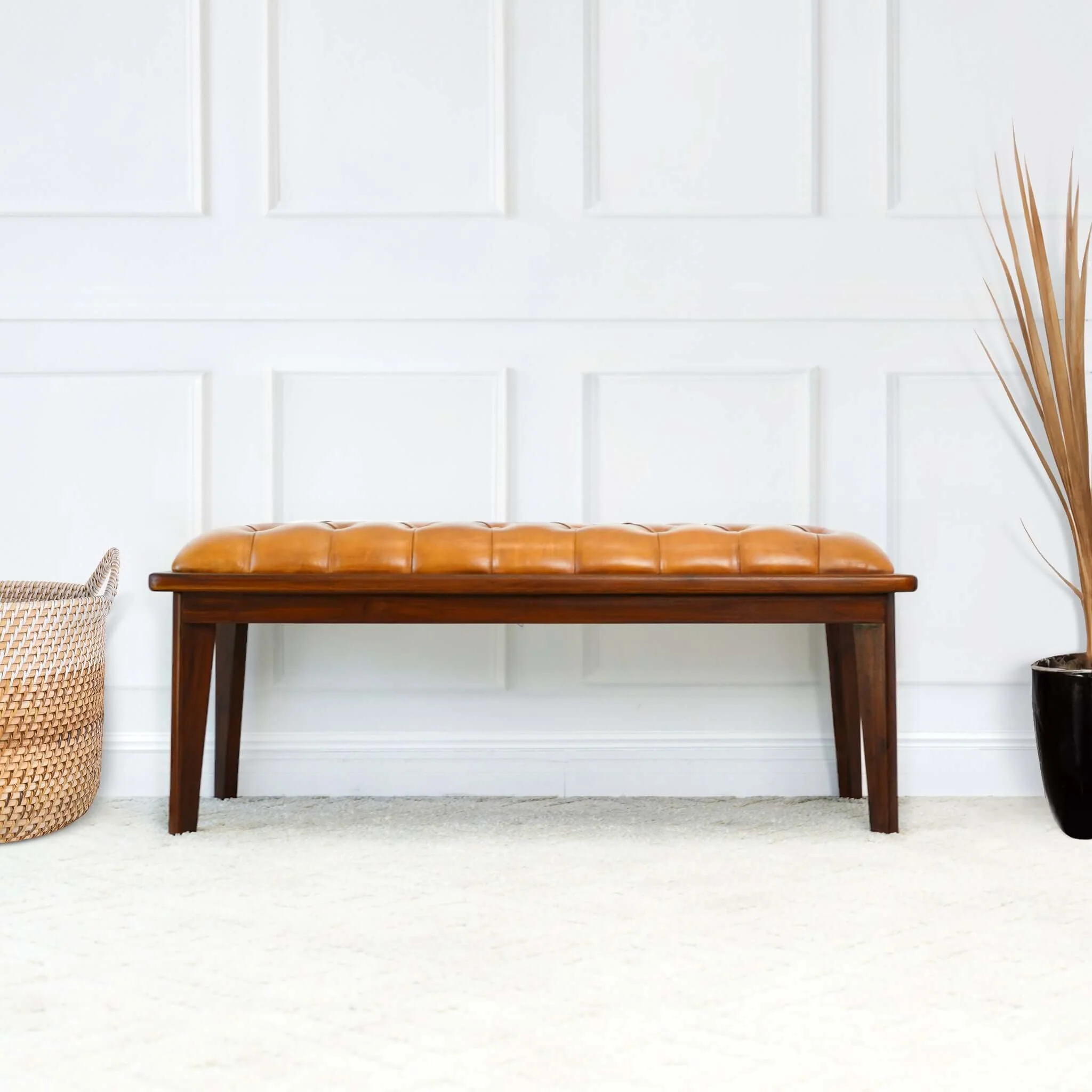 Arden - Bench With Buttons - Brown / Rustic / Tan - Image 3