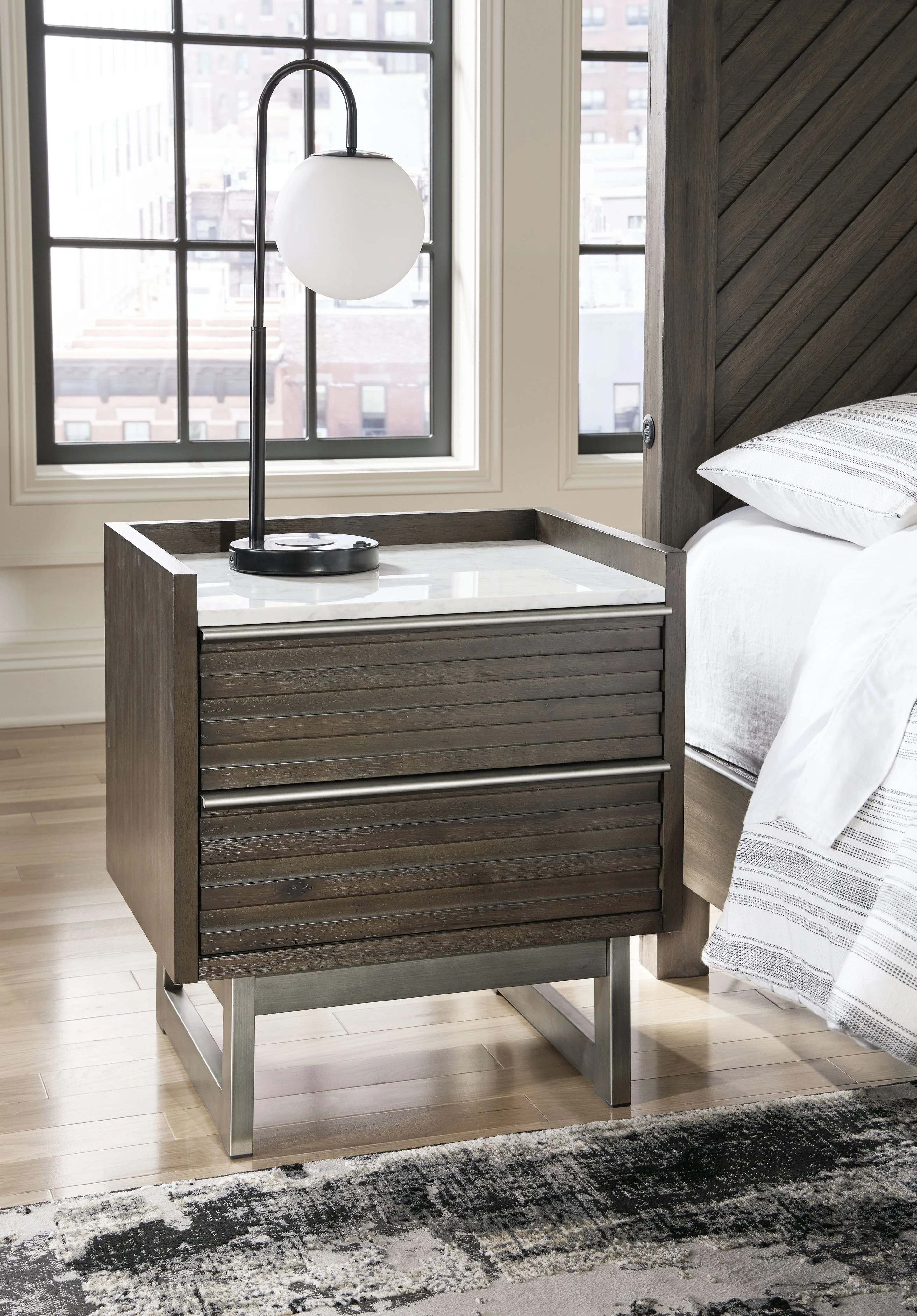 Arkenton - Two Drawer Night Stand - Grayish Brown / White - Image 8