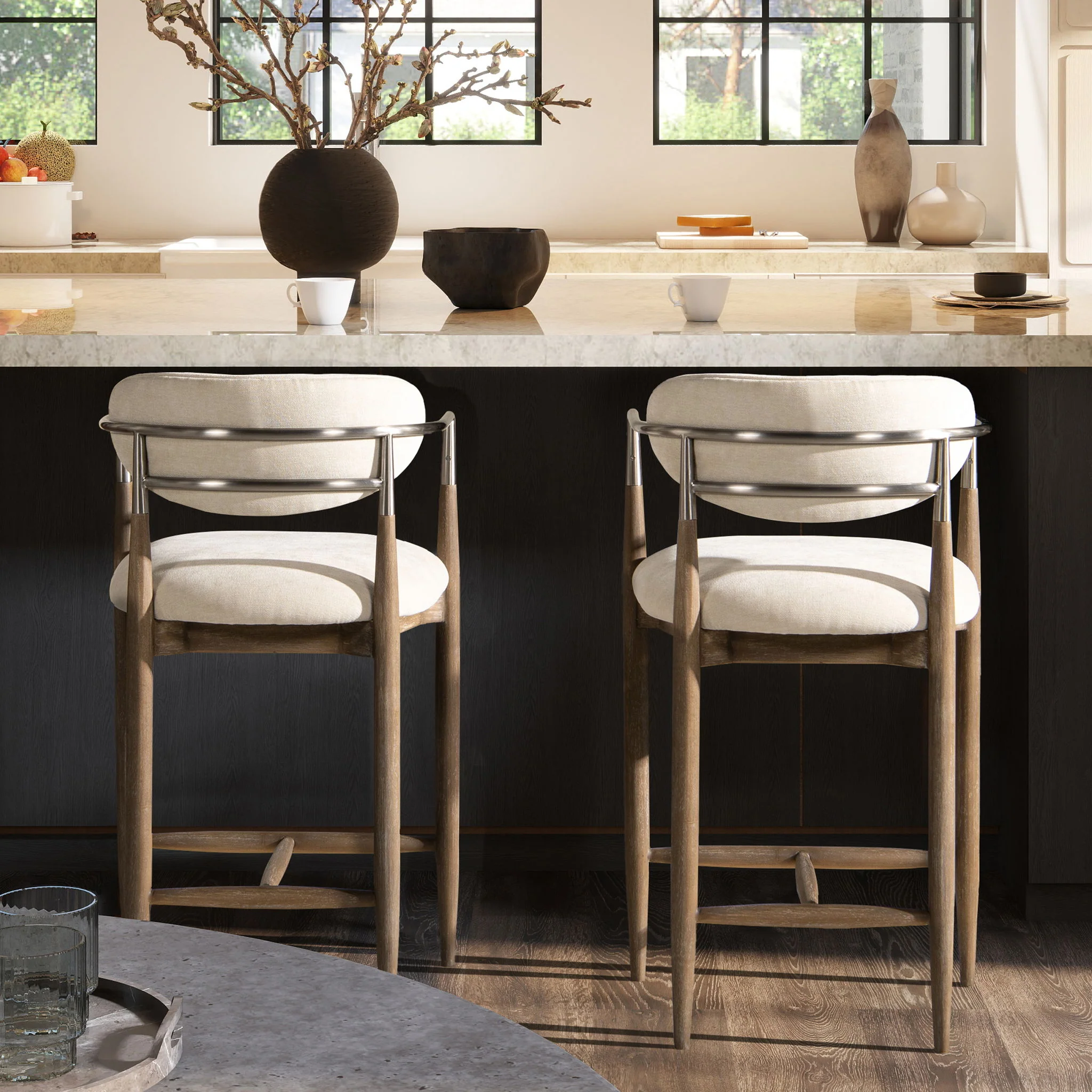 Artemis - Mixed Material Upholstered Counter Stool - Warm White - Image 5