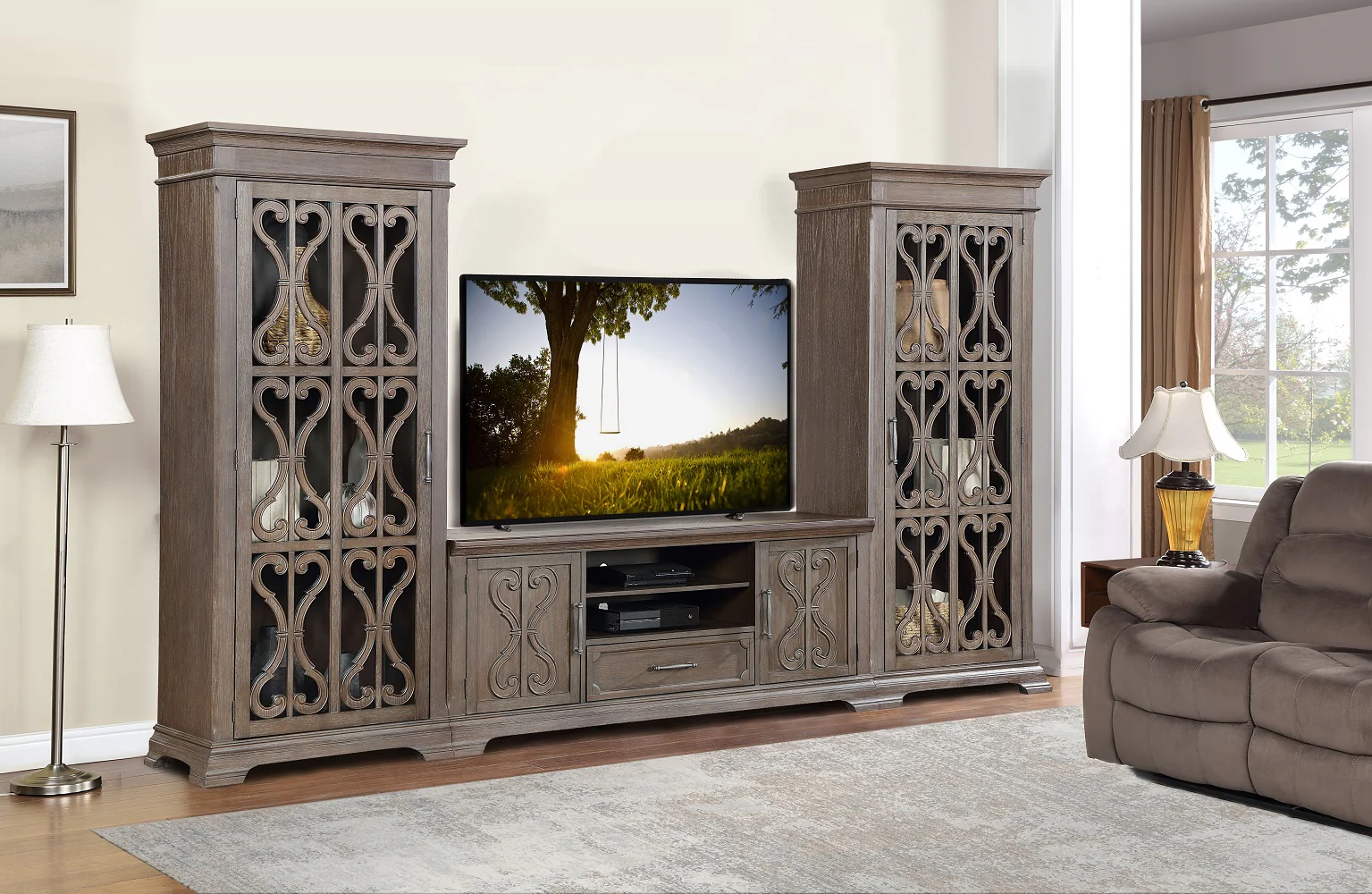 Artesian 3 Piece Entertainment Center - Reclaimed Grey Oak - Image 2