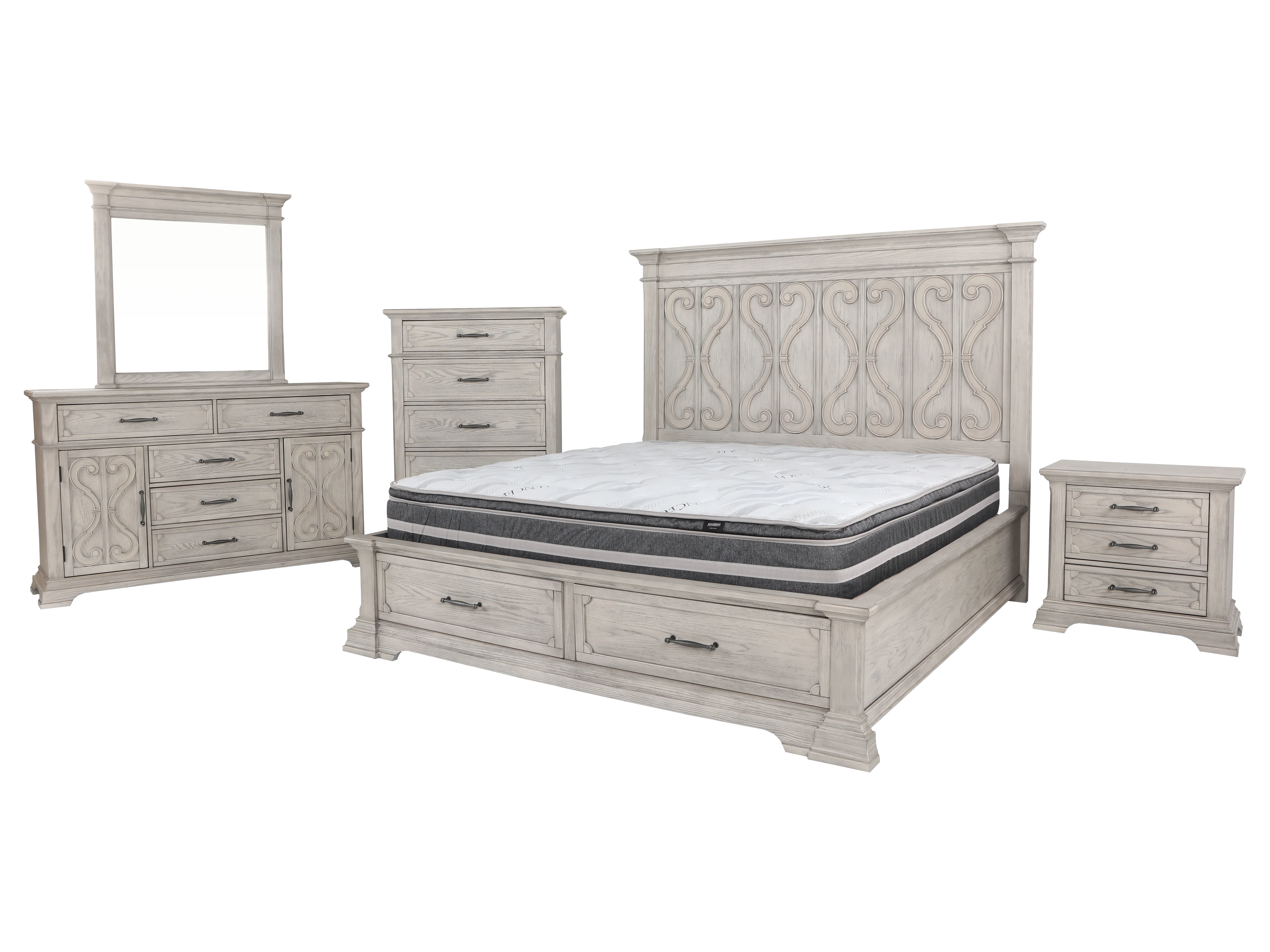 Artesian 6-Piece Light Gray Storage Bedroom Set (Bed, Dresser, Mirror & Nightstand) - Image 2