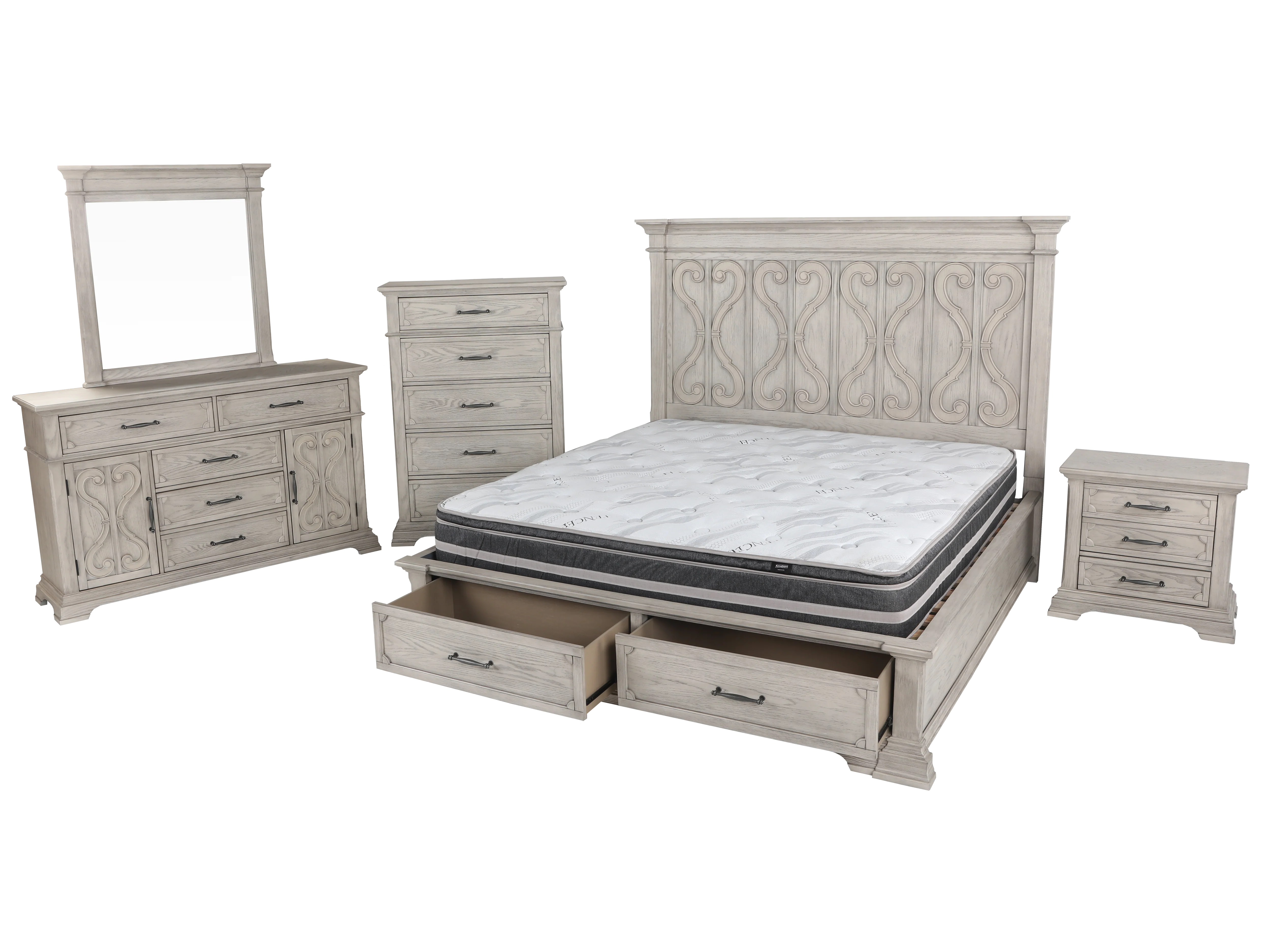Artesian 6-Piece Light Gray Storage Bedroom Set (Bed, Dresser, Mirror & Nightstand) - Image 3