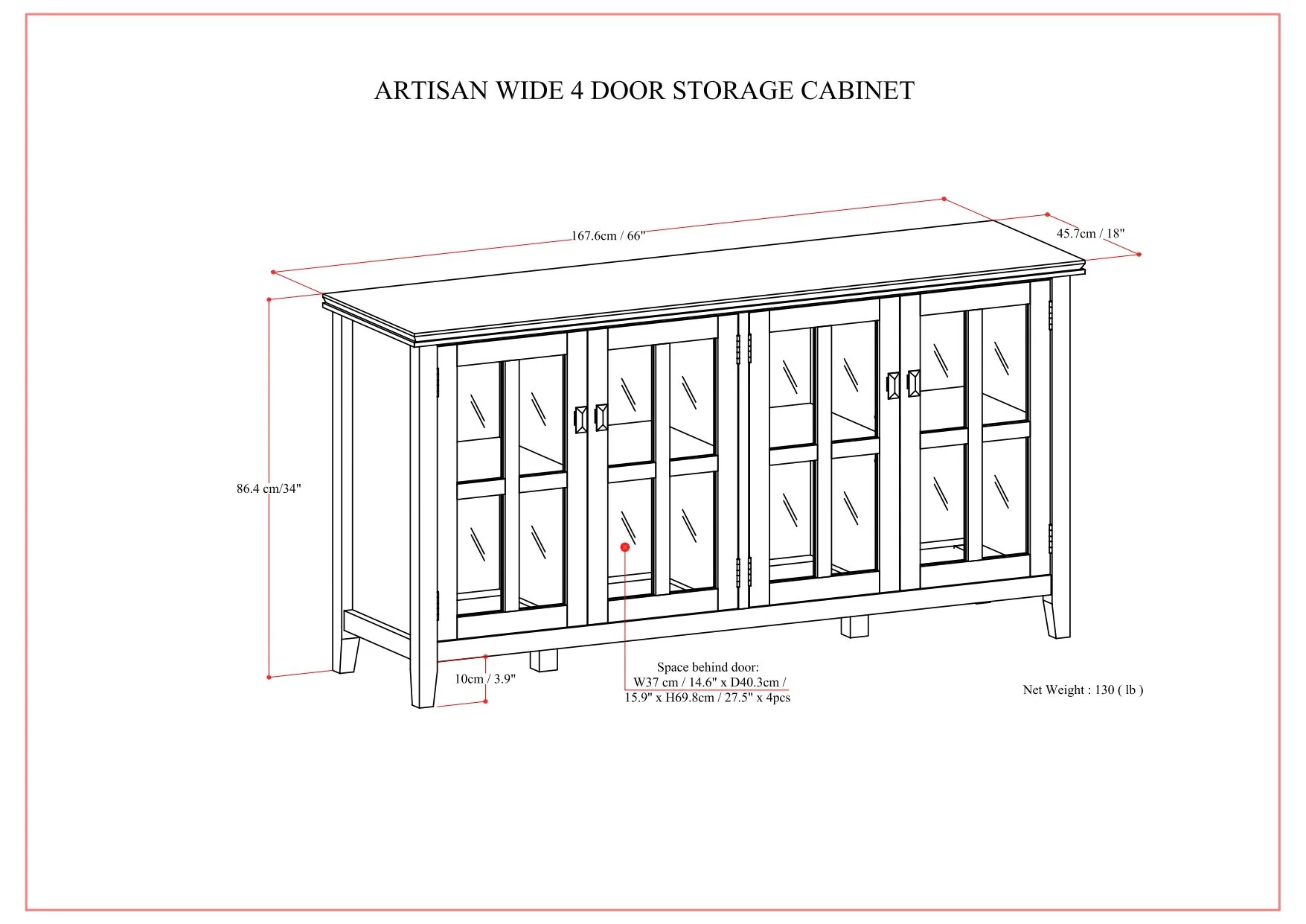 Artisan - Handcrafted Wide 4 Door Storage Cabinet - Image 4