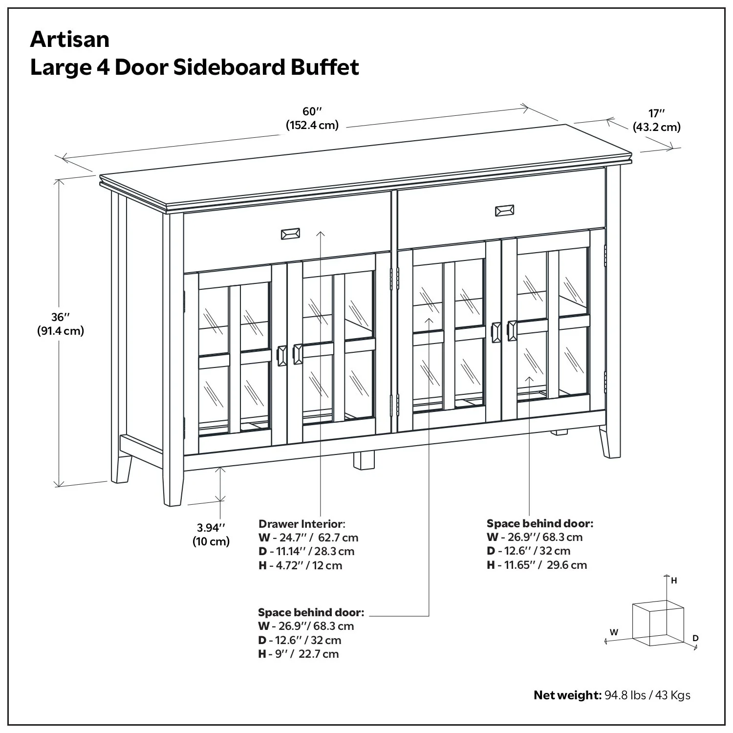 Artisan - Large 4 Door Sideboard Buffet - Brown - Image 4