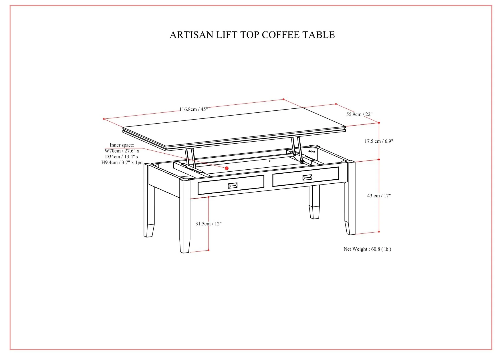 Artisan - Lift Top Coffee Table - Russet Brown - Image 10