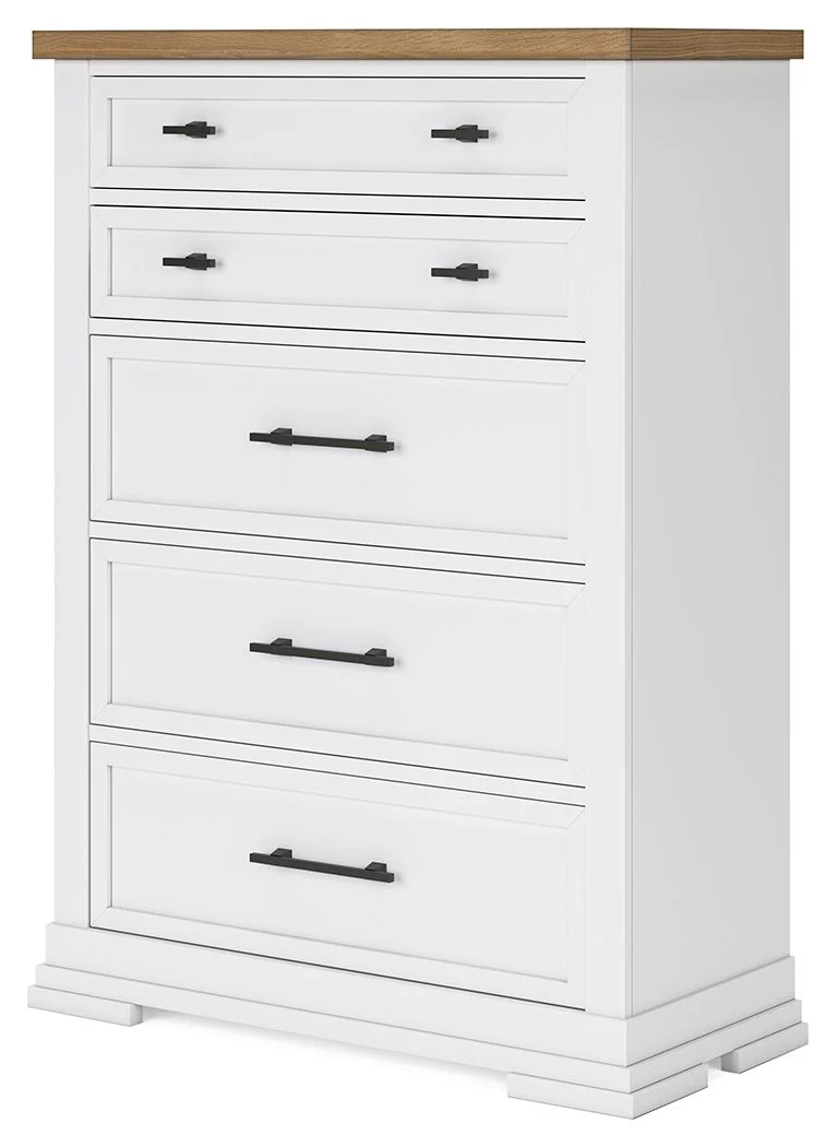 Ashbryn - Five Drawer Chest - White / Natural - Image 4