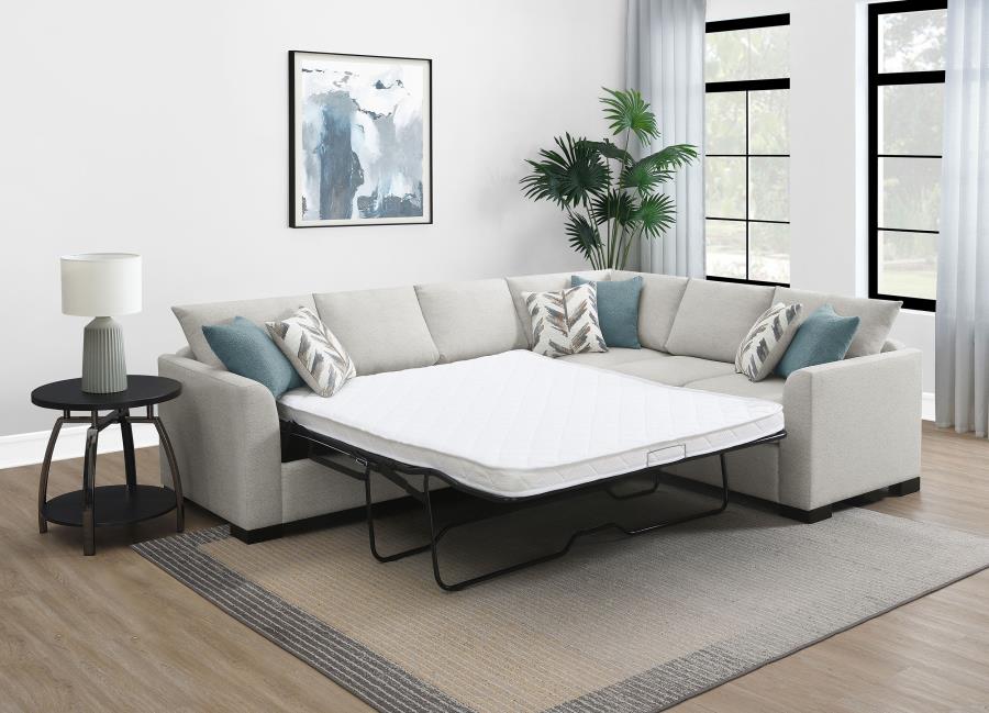 Ashford - Chenille Upholstered Sleeper Sectional Sofa - Greige - Image 3
