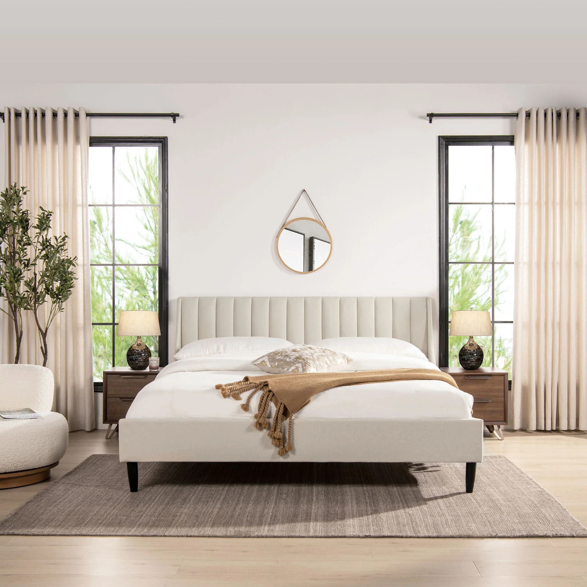 Aspen - King Vertical Tufted Headboard Platform Bed Set - Light Beige - Image 7
