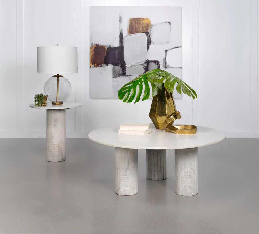 Astoria - Round Genuine Marble Coffee Table - White - Image 7
