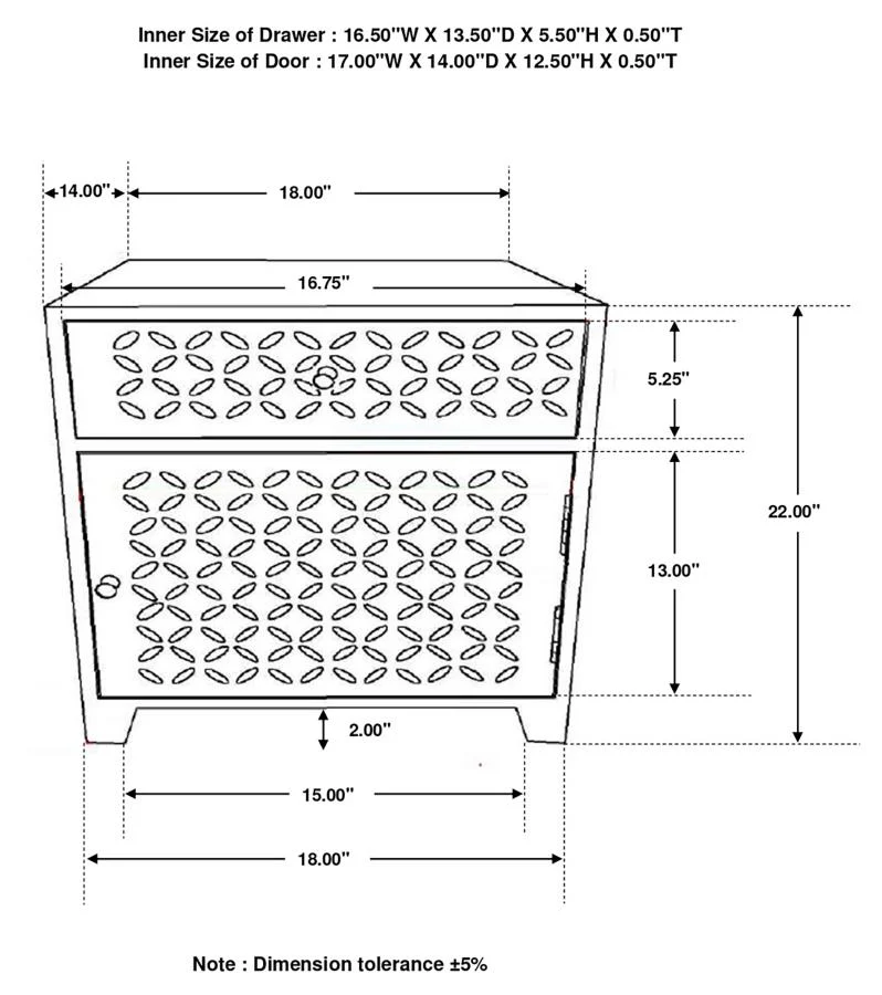 August - 1-Drawer Trellis Pattern Storage Cabinet - White Washed - Image 12