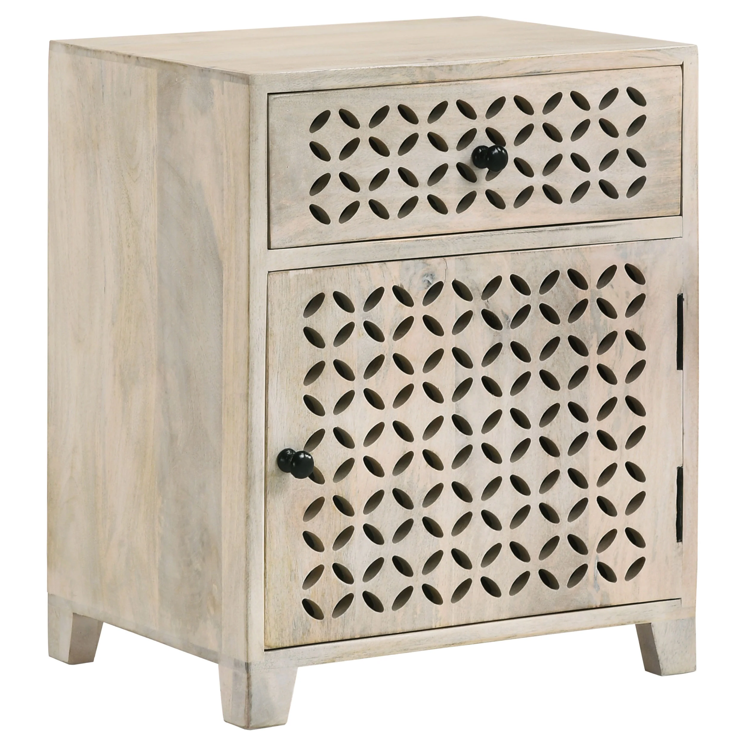 August - 1-Drawer Trellis Pattern Storage Cabinet - White Washed - Image 13