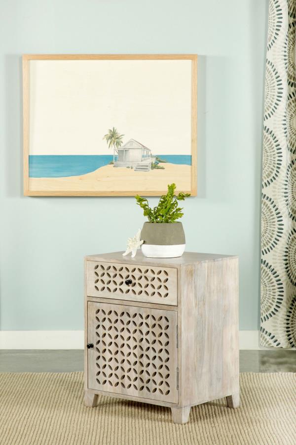 August - 1-Drawer Trellis Pattern Storage Cabinet - White Washed - Image 2