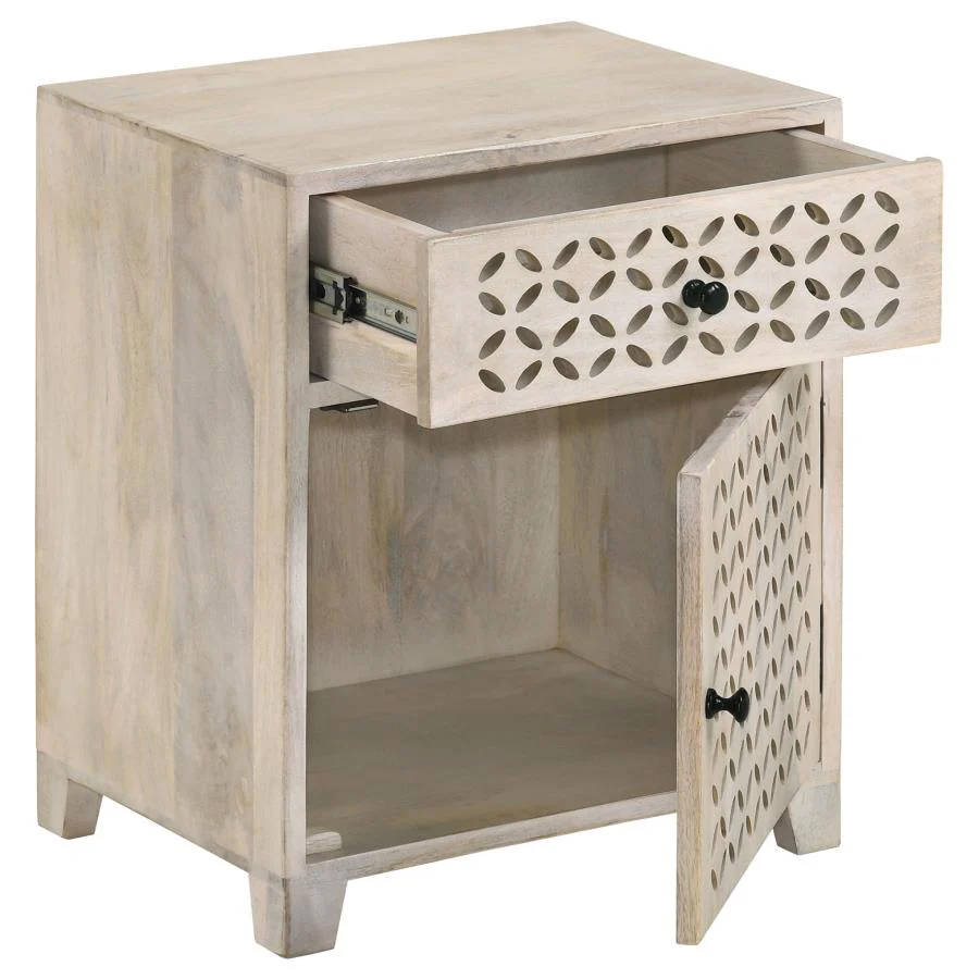 August - 1-Drawer Trellis Pattern Storage Cabinet - White Washed - Image 3