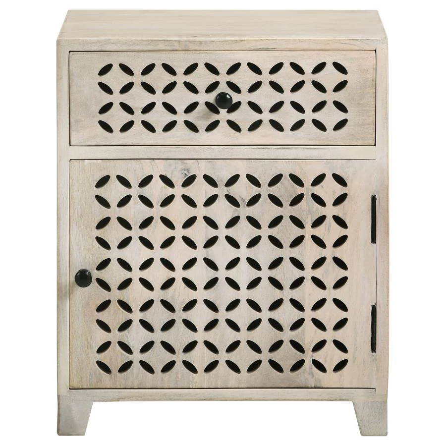 August - 1-Drawer Trellis Pattern Storage Cabinet - White Washed - Image 4