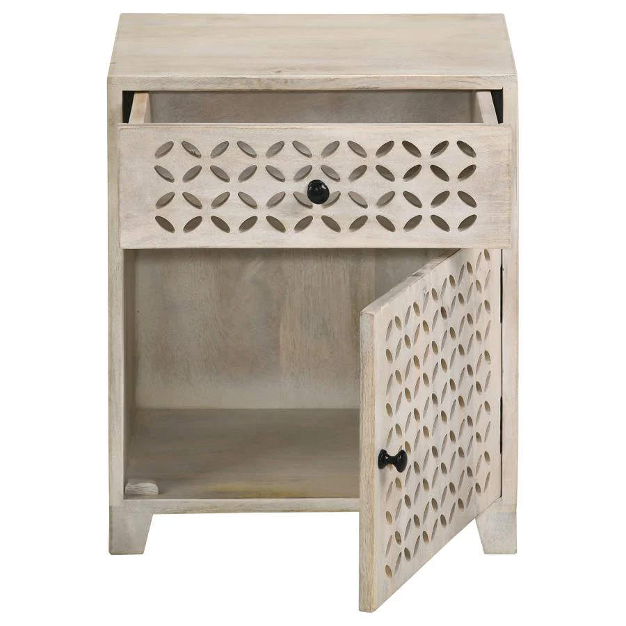 August - 1-Drawer Trellis Pattern Storage Cabinet - White Washed - Image 5