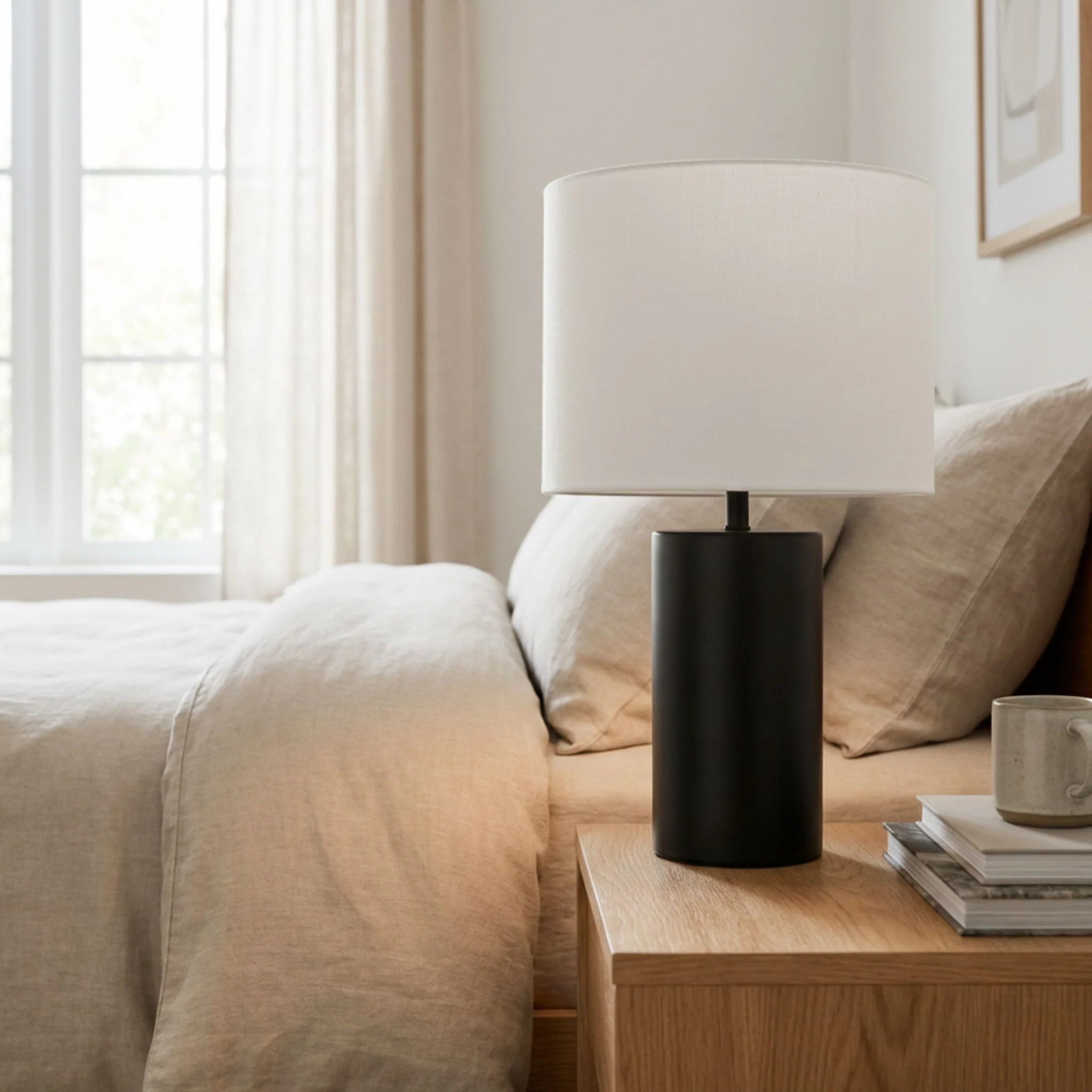 Aura - Table Lamp With On / Off Switch Block Base - Black / White - Image 2