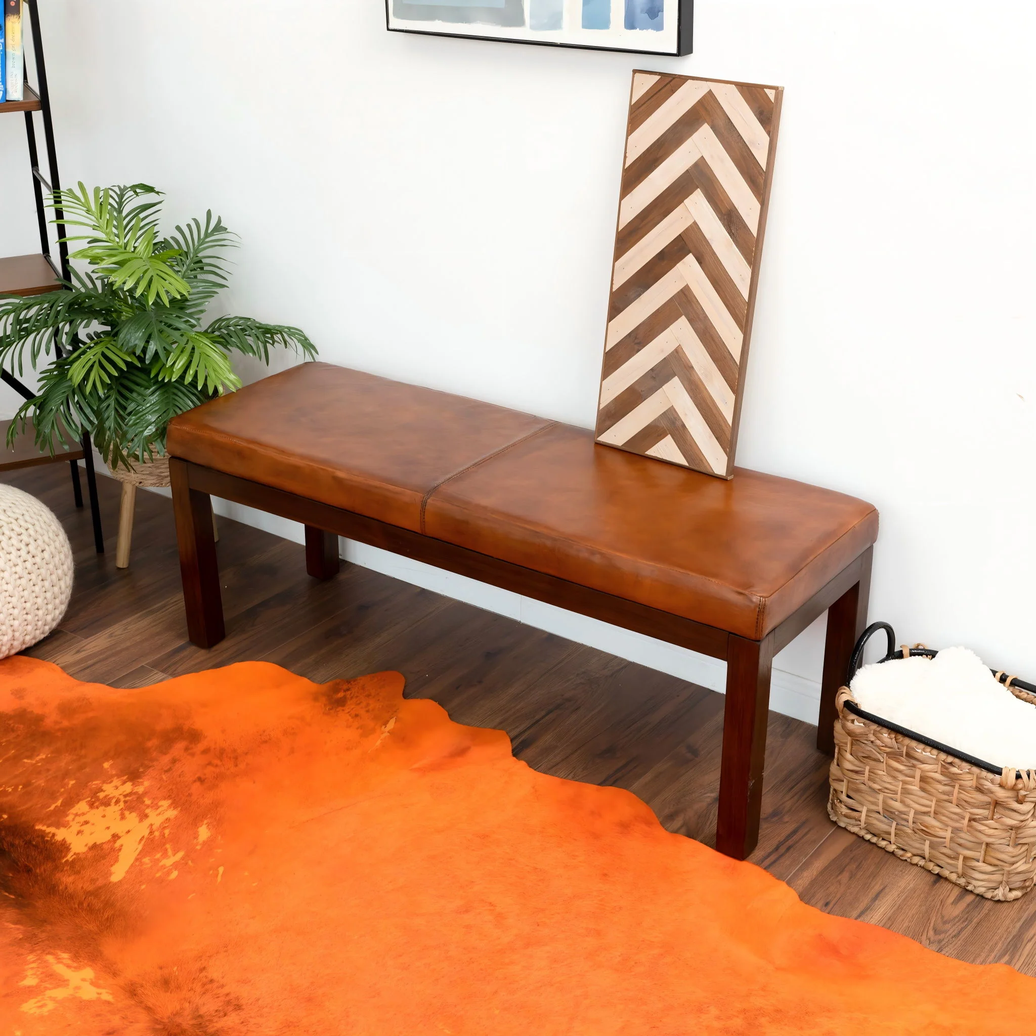 Austin - Bench With Lines - Antique Brown / Brown / Rustic / Tan - Image 3