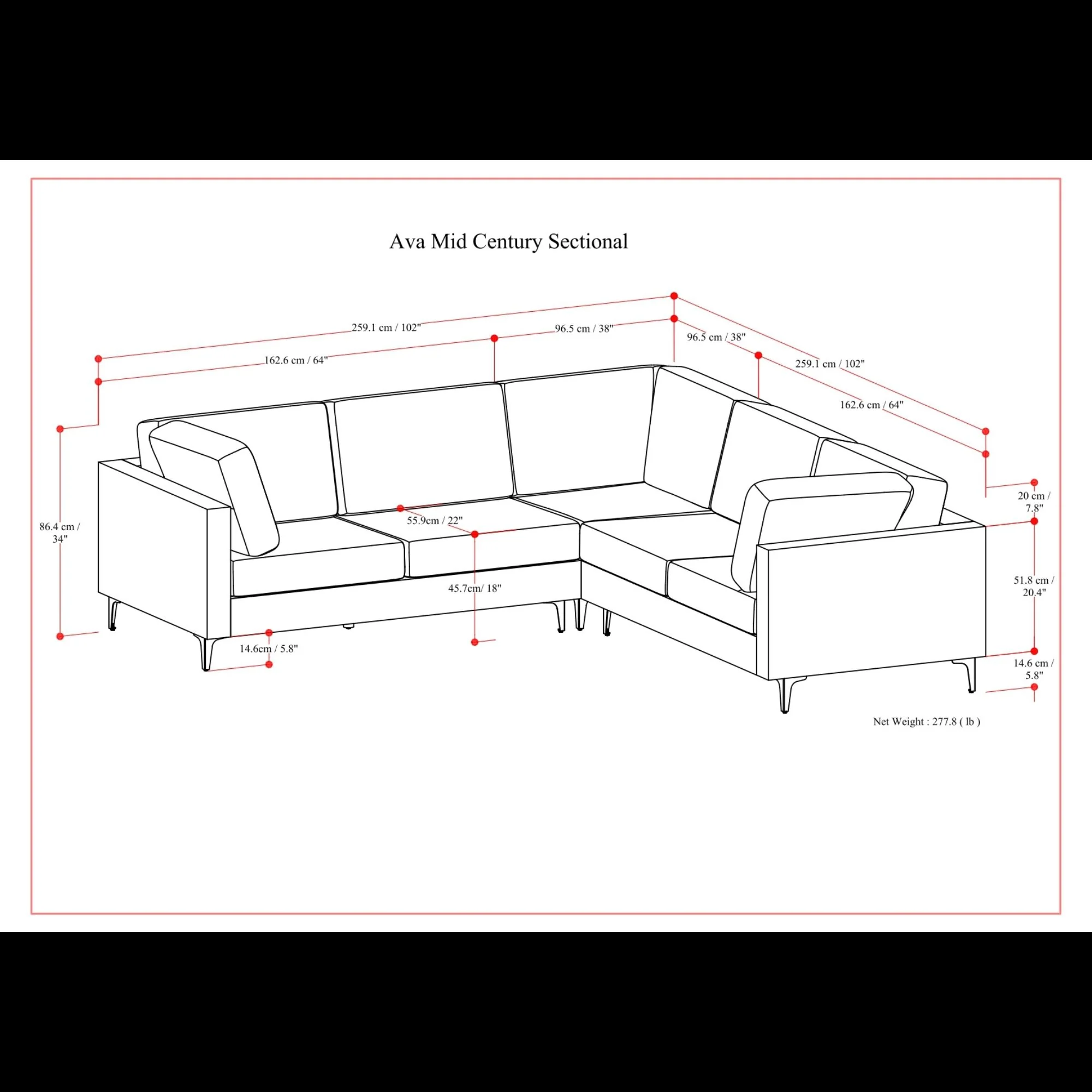 Ava - Mid Century Corner Sectional Sofa Handcrafted - Image 15