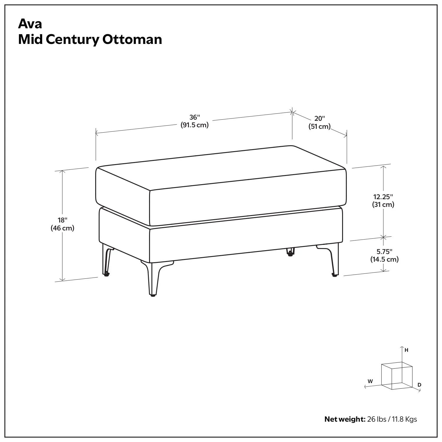Ava - Versatile Mid Century Ottoman - Image 6