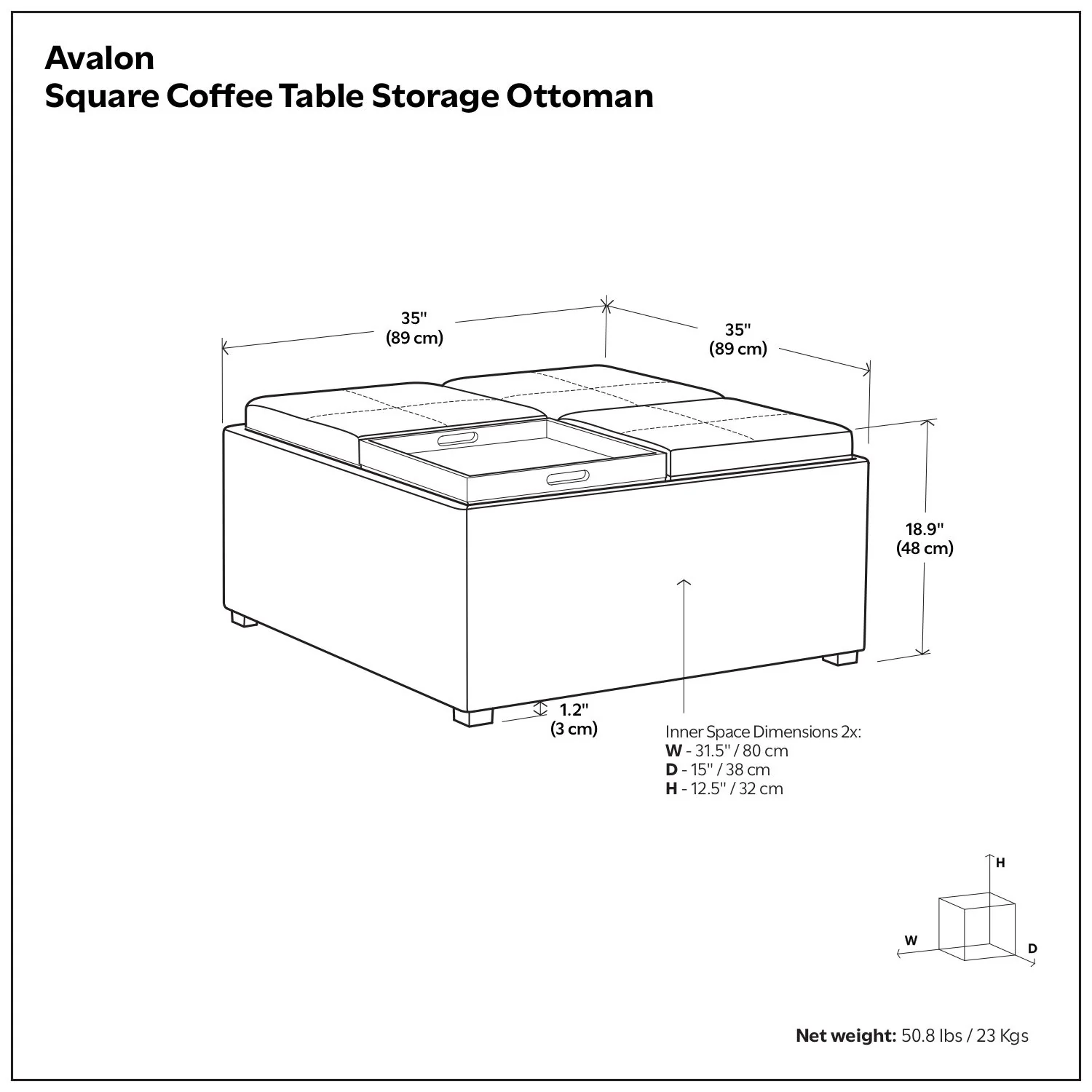 Avalon - Square Coffee Table, Storage Ottoman - Image 55