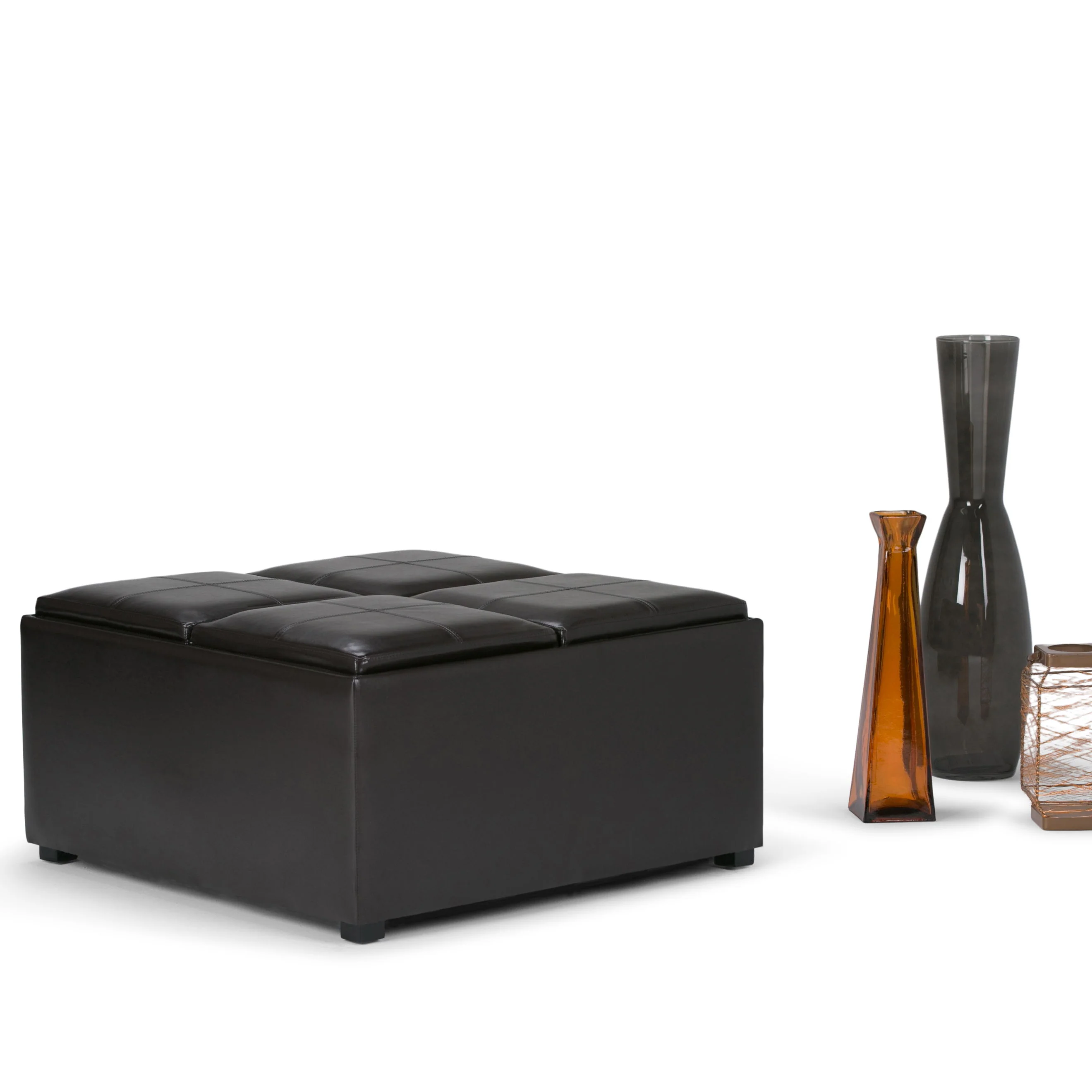 Avalon - Square Coffee Table Storage Ottoman - Tanners Brown - Image 9
