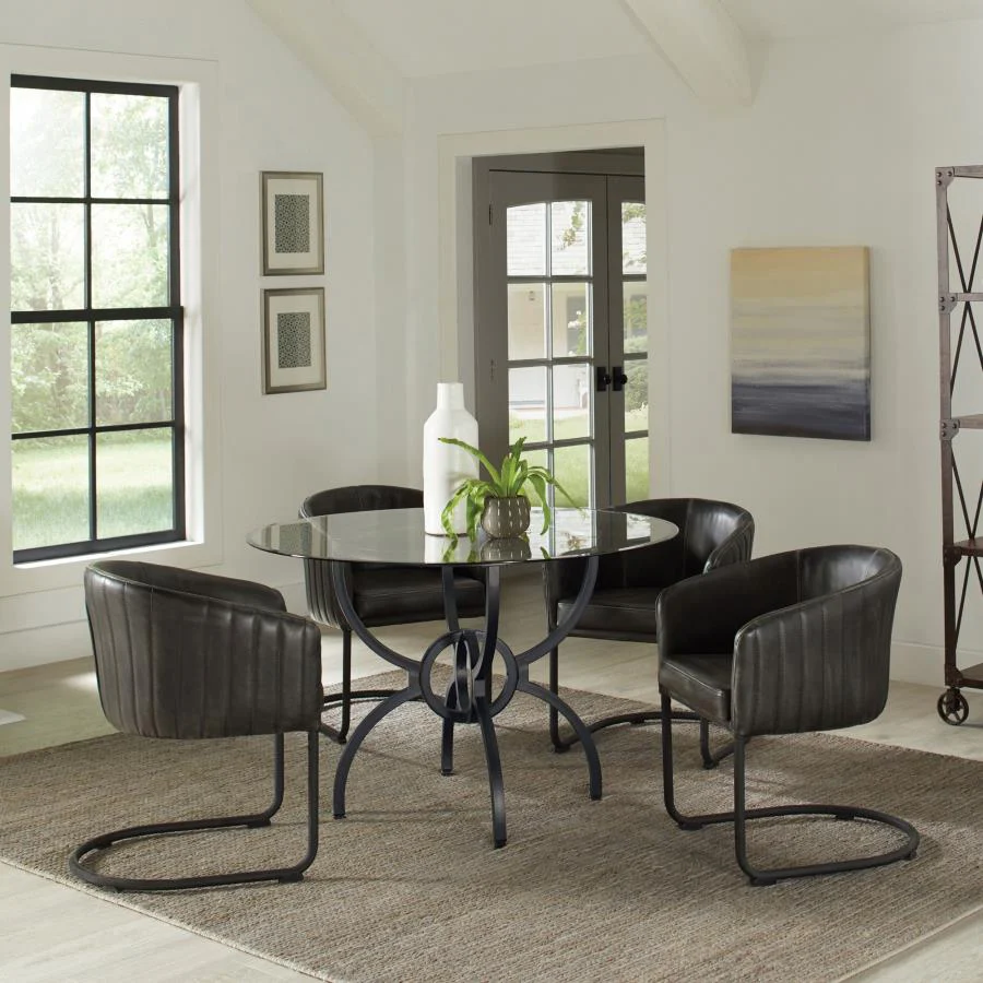Aviano - Round Glass Top Metal Dining Table - Gunmetal - Image 10