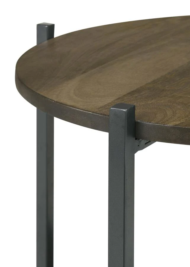 Axel - Round Accent Table With Open Shelf - Natural And Gunmetal - Image 5