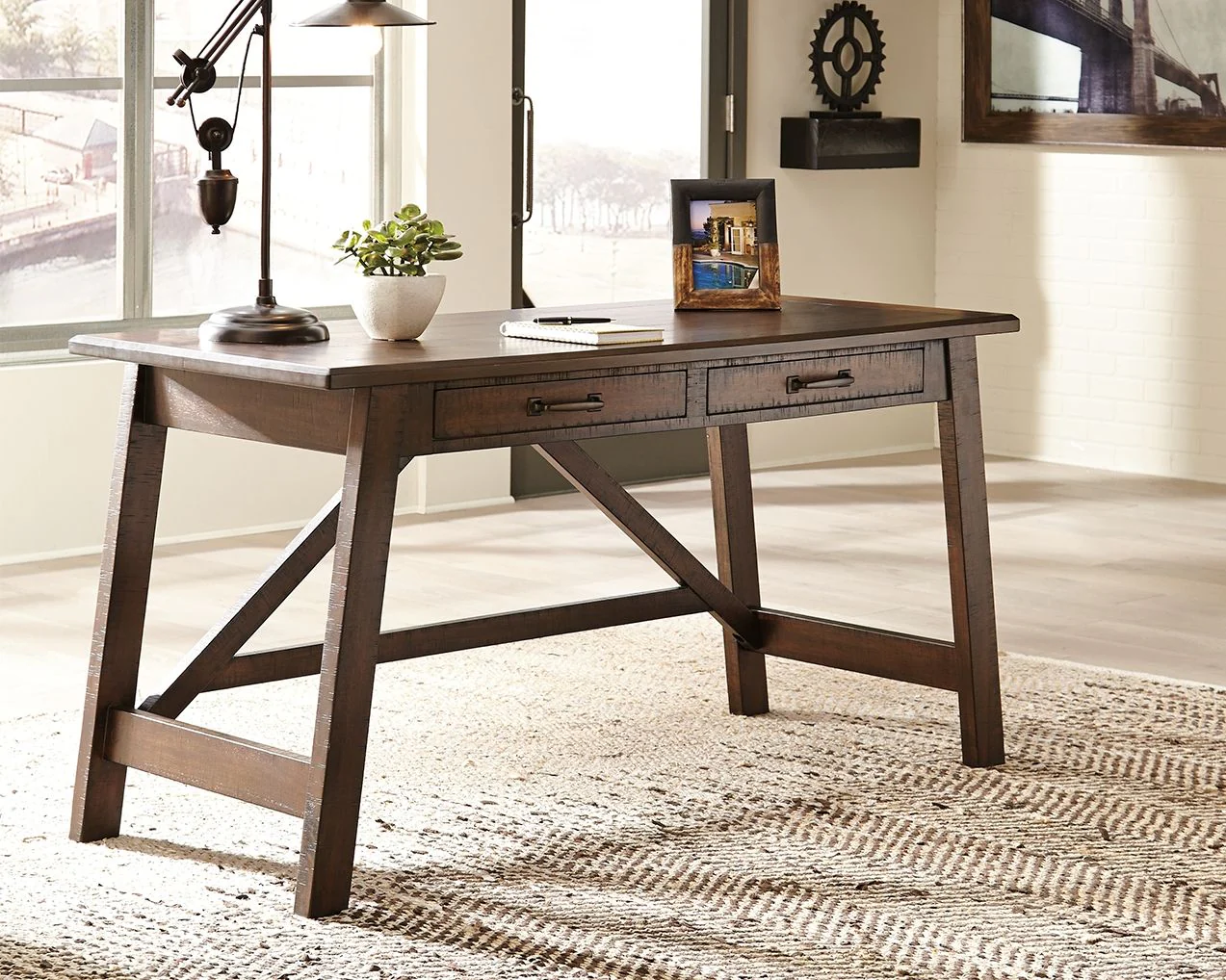Baldridge - Home Office Large Leg Desk - Rustic Brown - Image 8