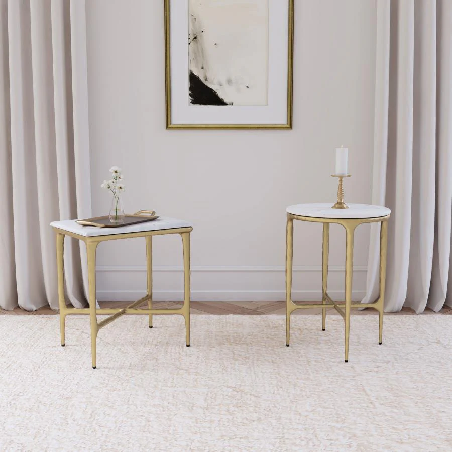 Baldwin - Rectangular Marble Top Side Table - White And Gold - Image 8