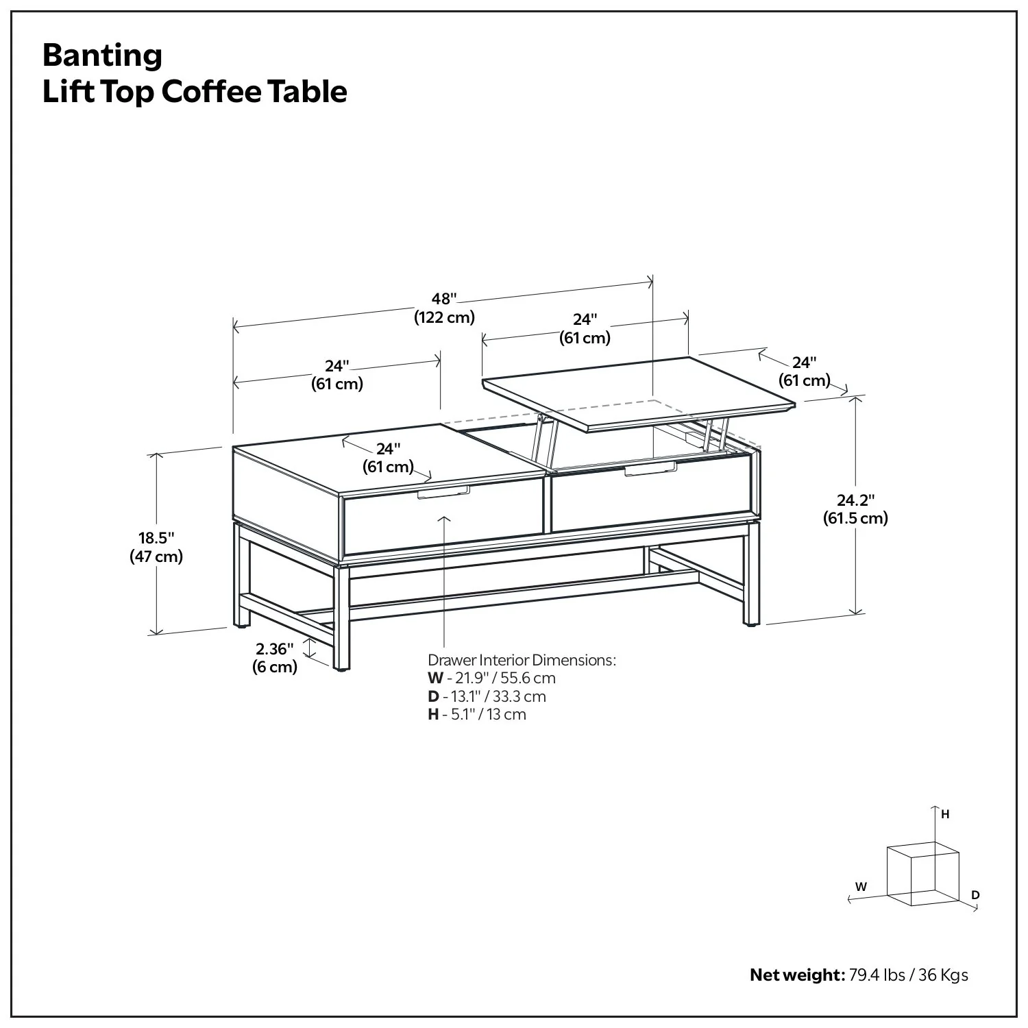 Banting - Lift Top Coffee Table - Walnut Brown - Image 7
