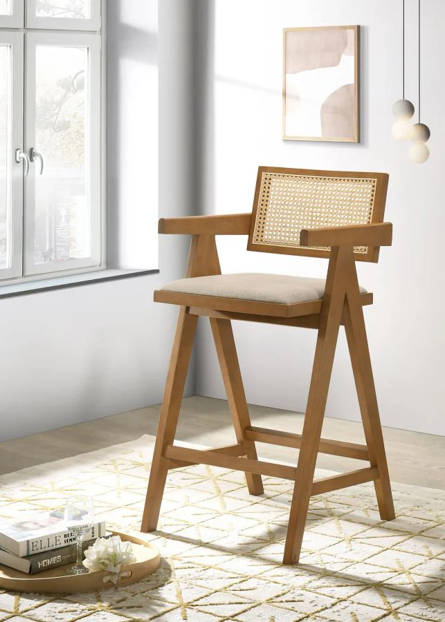 Kane - Woven Rattan Wood Bar Chair (Set of 2) - Light Walnut - Image 2