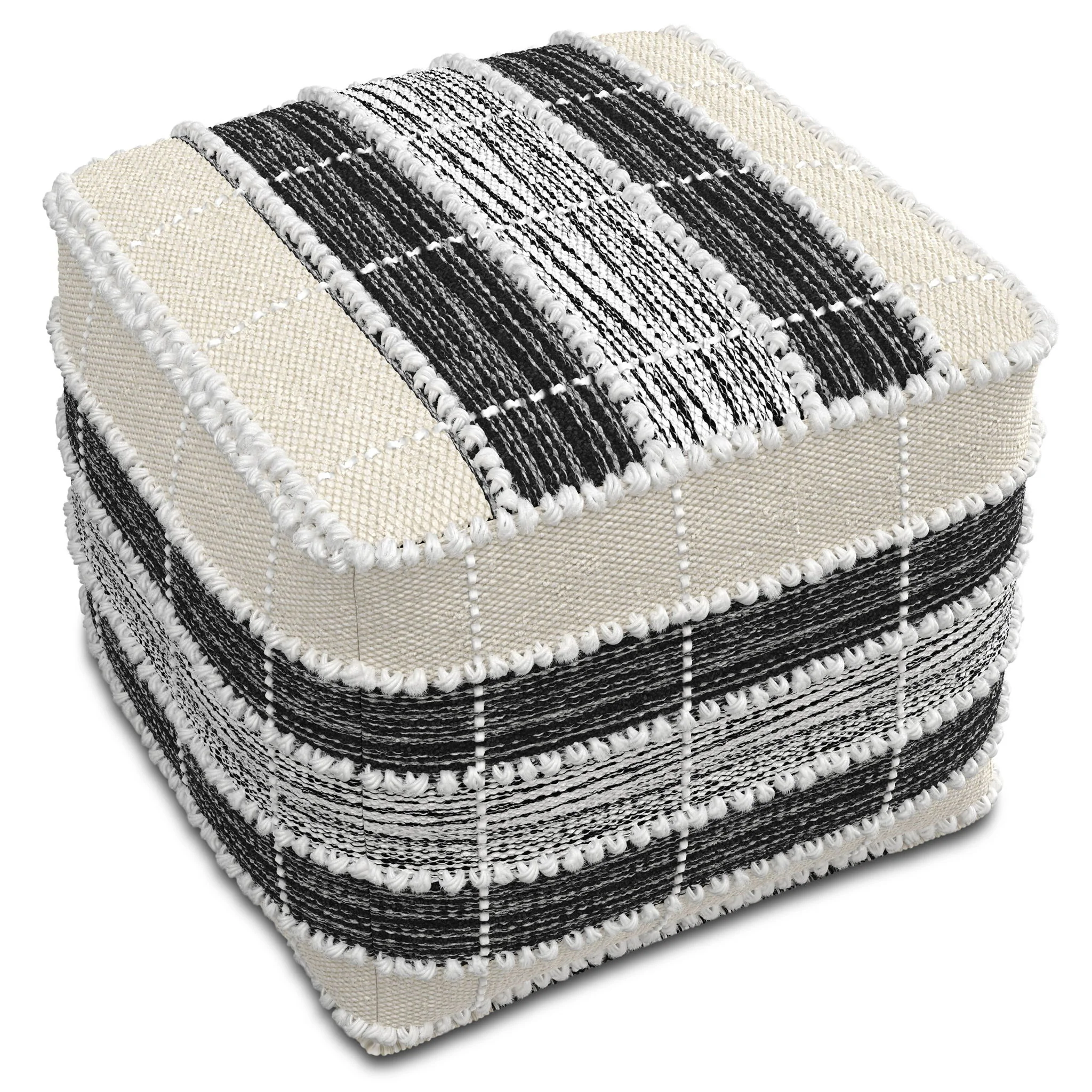 Barley - Square Pouf - White / Beige / Black - Image 6