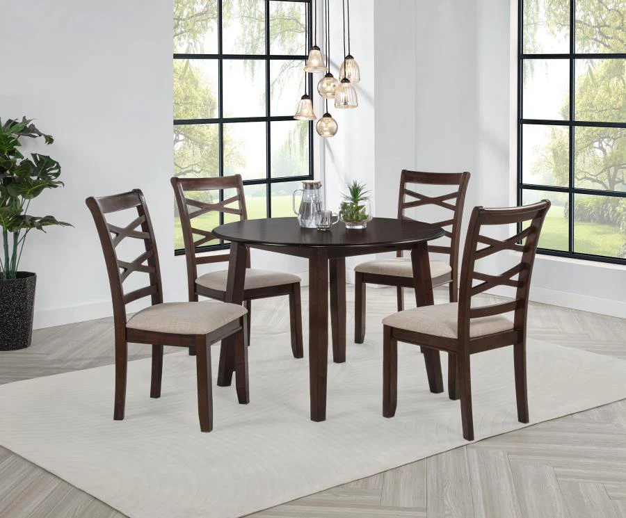Barton - 5 Piece Round Wood Dining Table Set - Dark Brown - Image 2