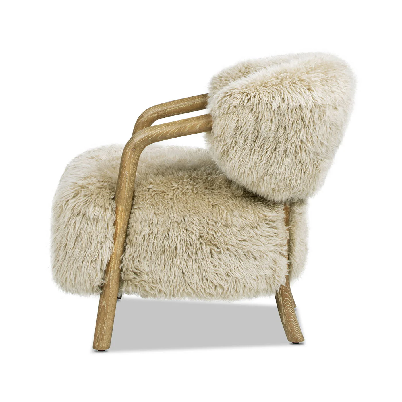 Becker - Rustic Oak Sheepskin Upholstered Accent Arm Chair - Taupe Beige - Image 13