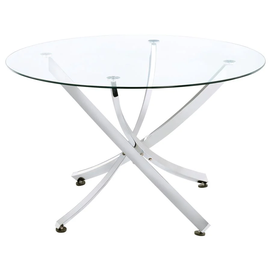 Beckham - 5 Piece Round Glass Top Dining Set - Chrome And White - Image 3