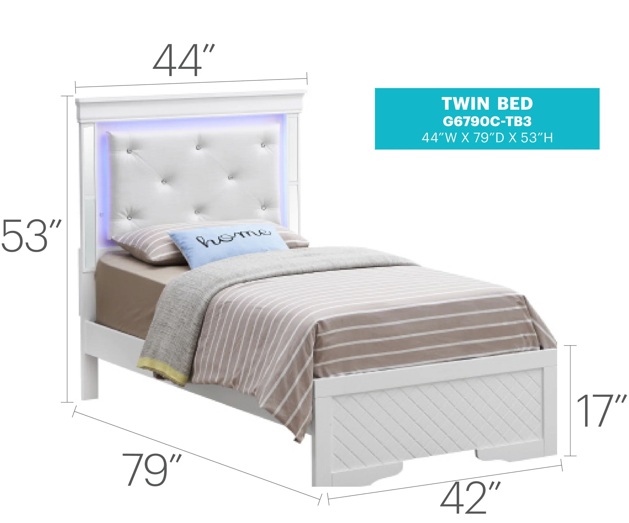 Bed With LED Light Accents Headboard - Image 13