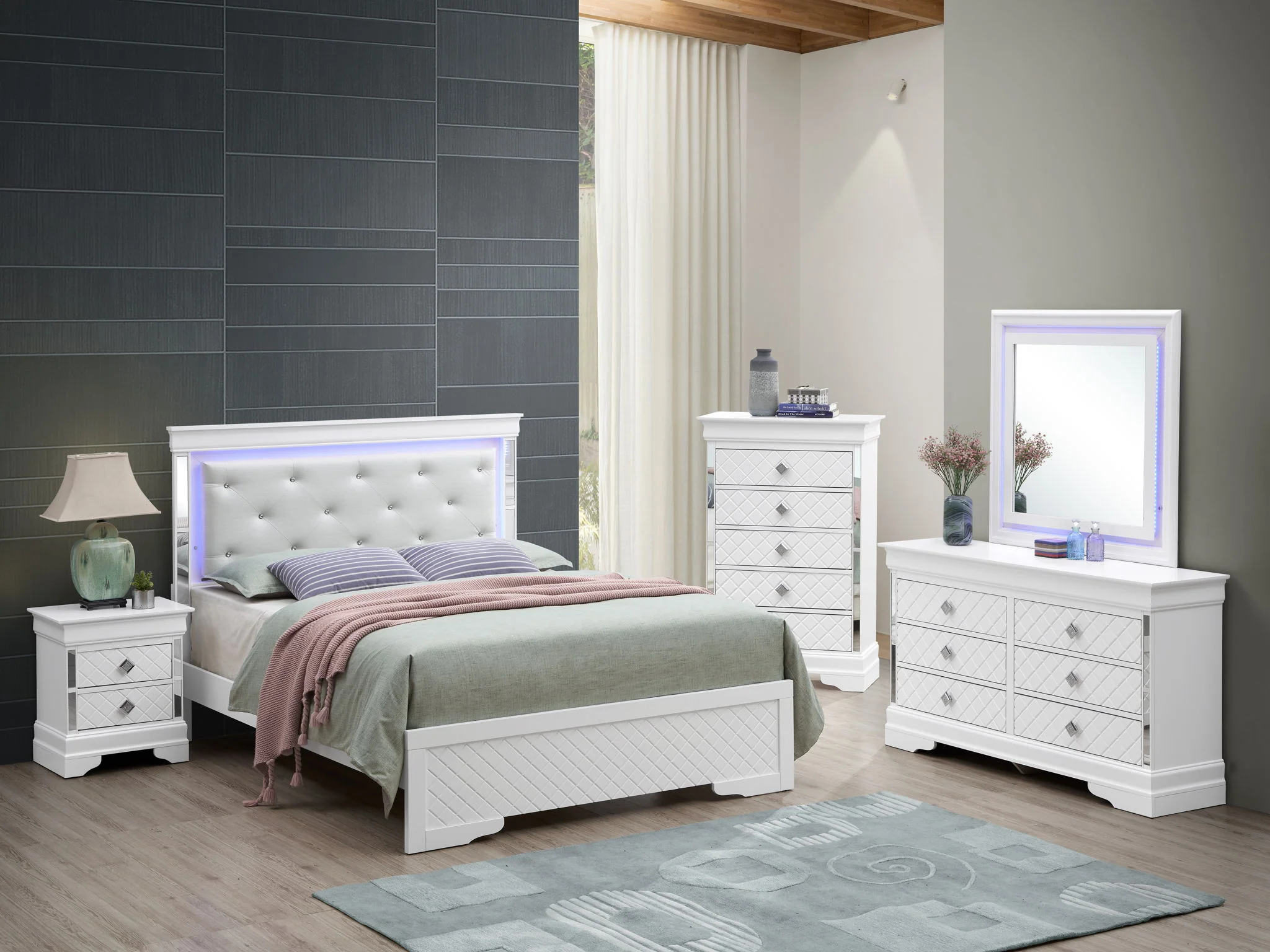 Bed With LED Light Accents Headboard - Image 19