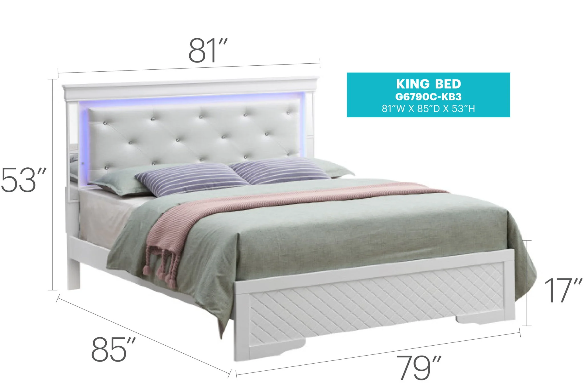 Bed With LED Light Accents Headboard - Image 25