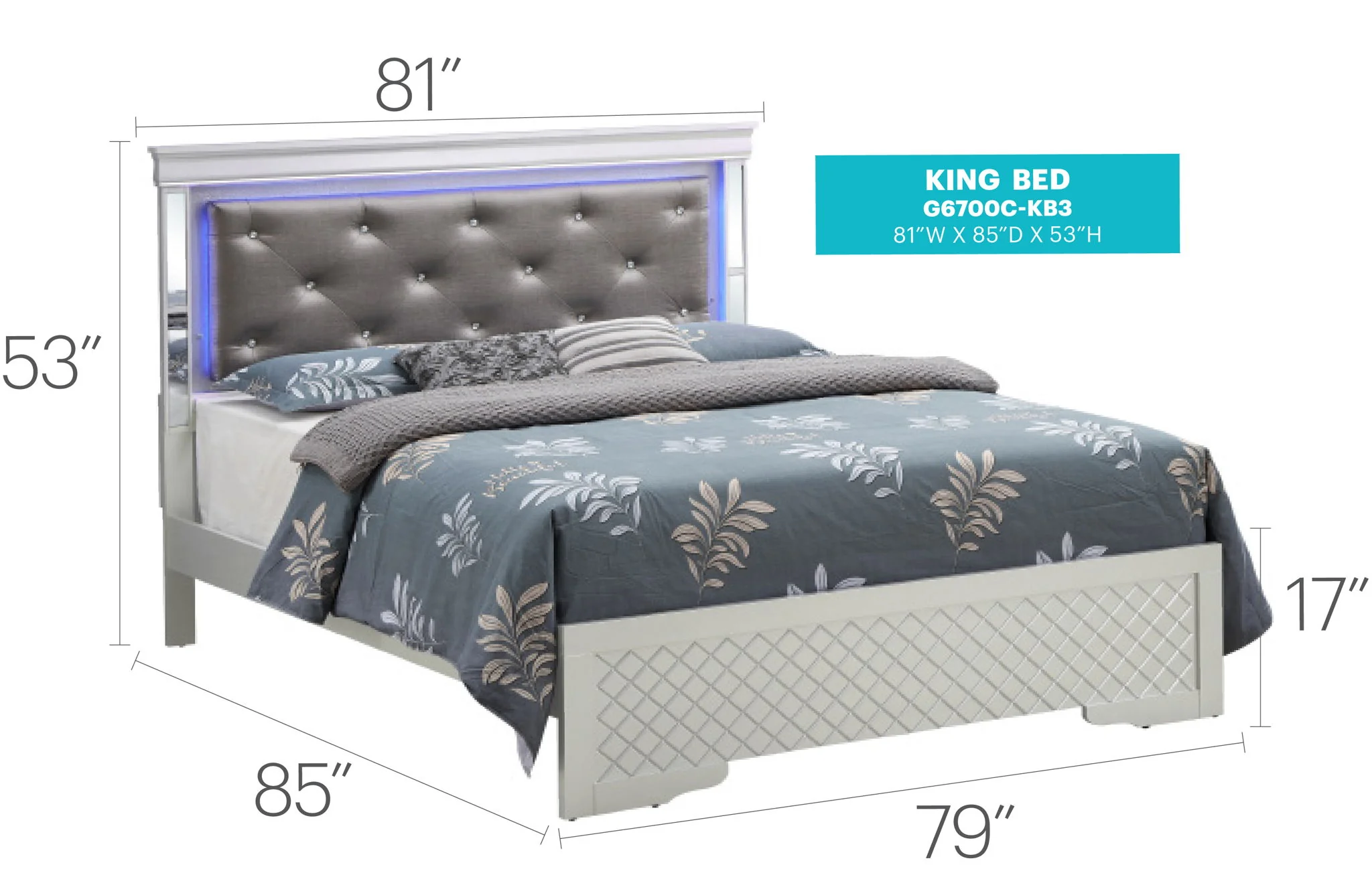 Bed With LED Light Accents Headboard - Image 26